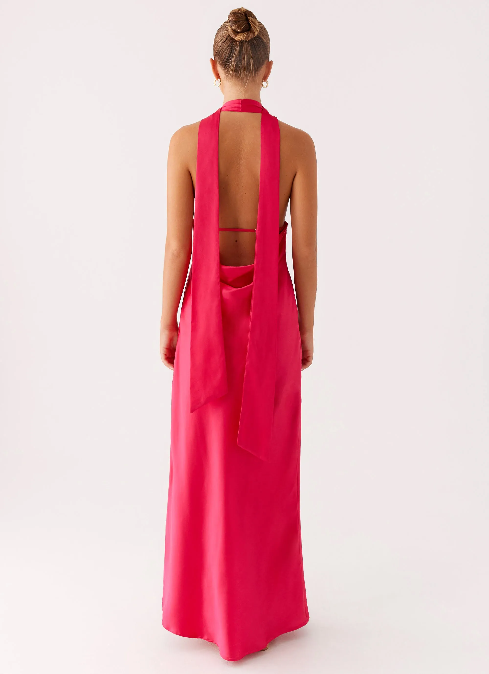 Chic Statement Alicia Satin Halter Maxi Dress - Fuchsia