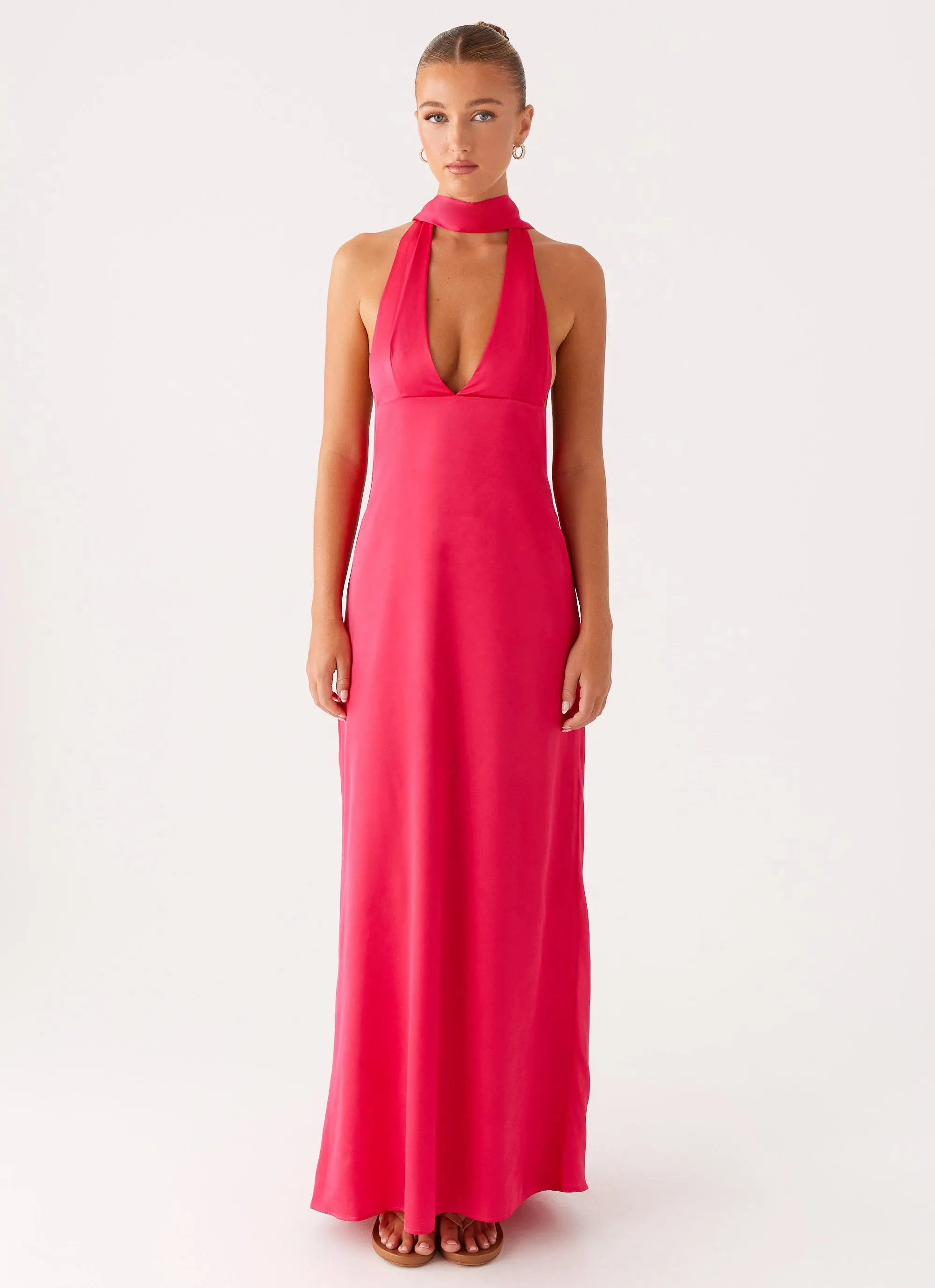 Alicia Satin Halter Maxi Dress - Fuchsia Exclusive-Design