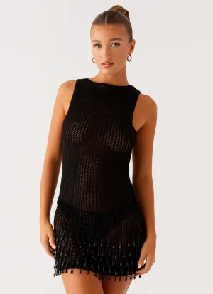 Basic Cool Slim-fit Miracle Beaded Crochet Mini Dress - Black