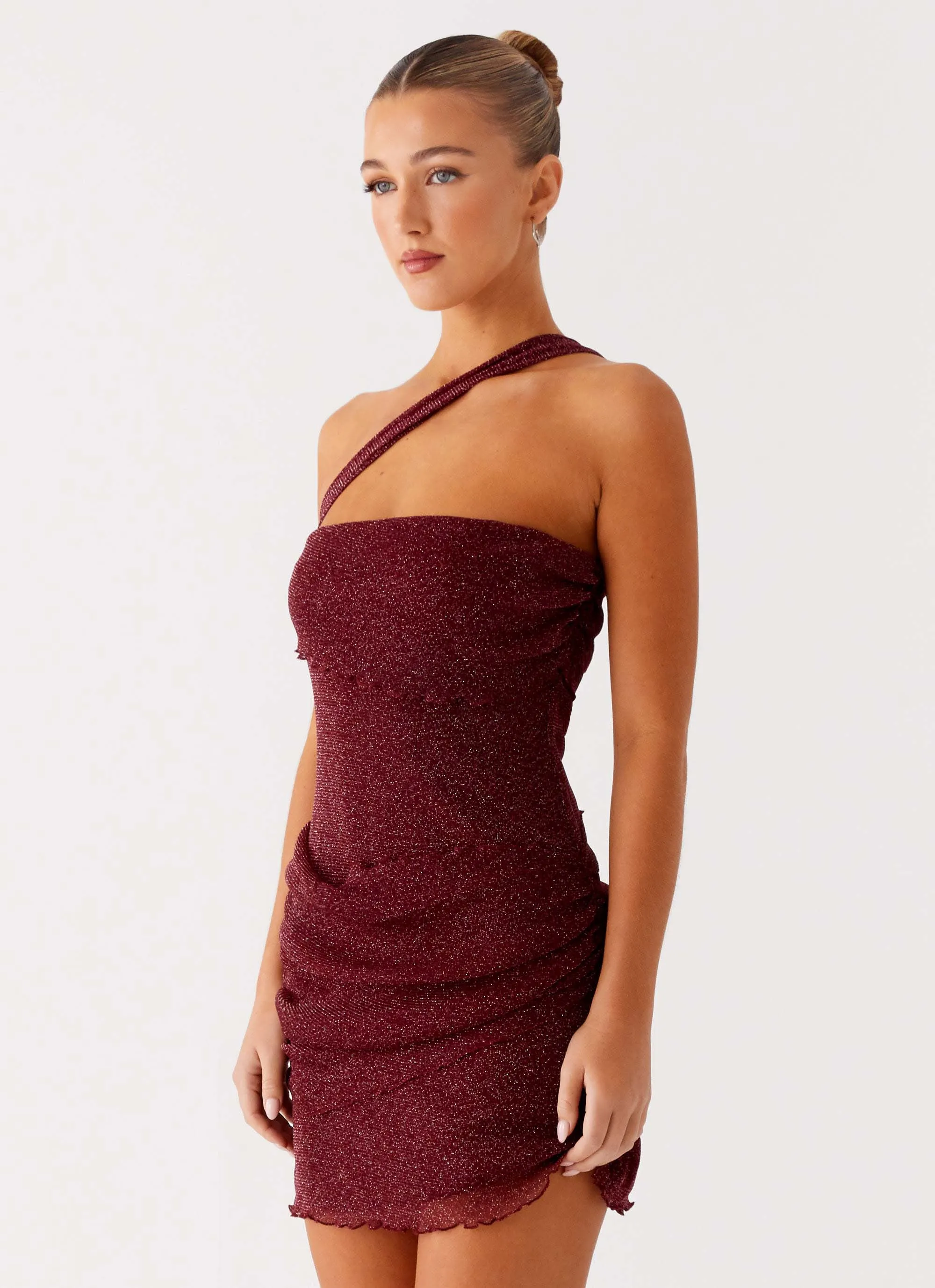Cut-Out-Detail Misty Mesh Mini Dress - Maroon