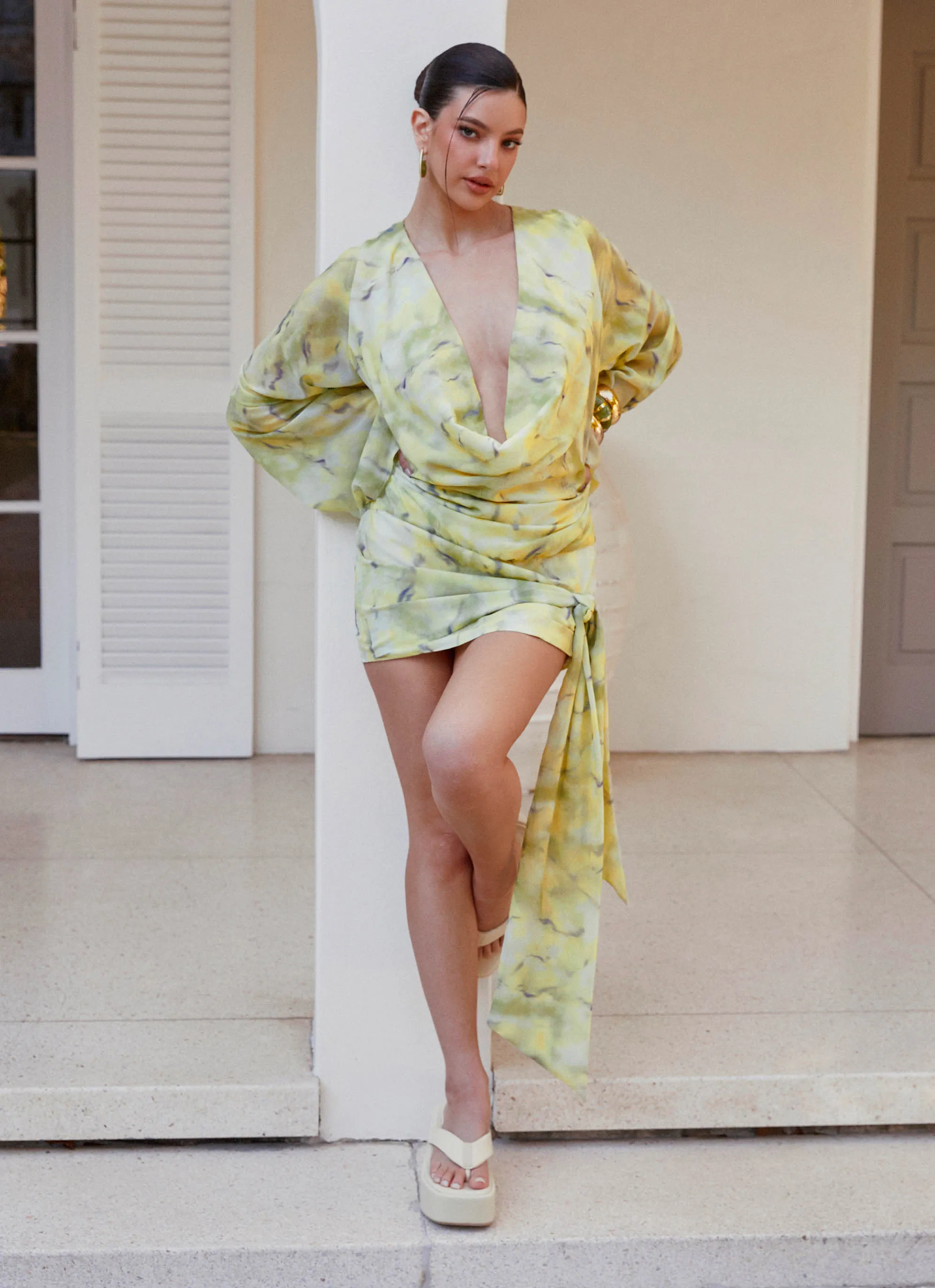 Comfortable fit for outings Sorrel Long Sleeve Mini Dress - Yellow Tie Dye