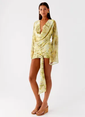 Sorrel Long Sleeve Mini Dress - Yellow Tie Dye Quiet Glow Influencer-Style