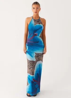 Sandy Siren Maxi Dress - Cheetah Floral Crisp Detail Piped-Edge