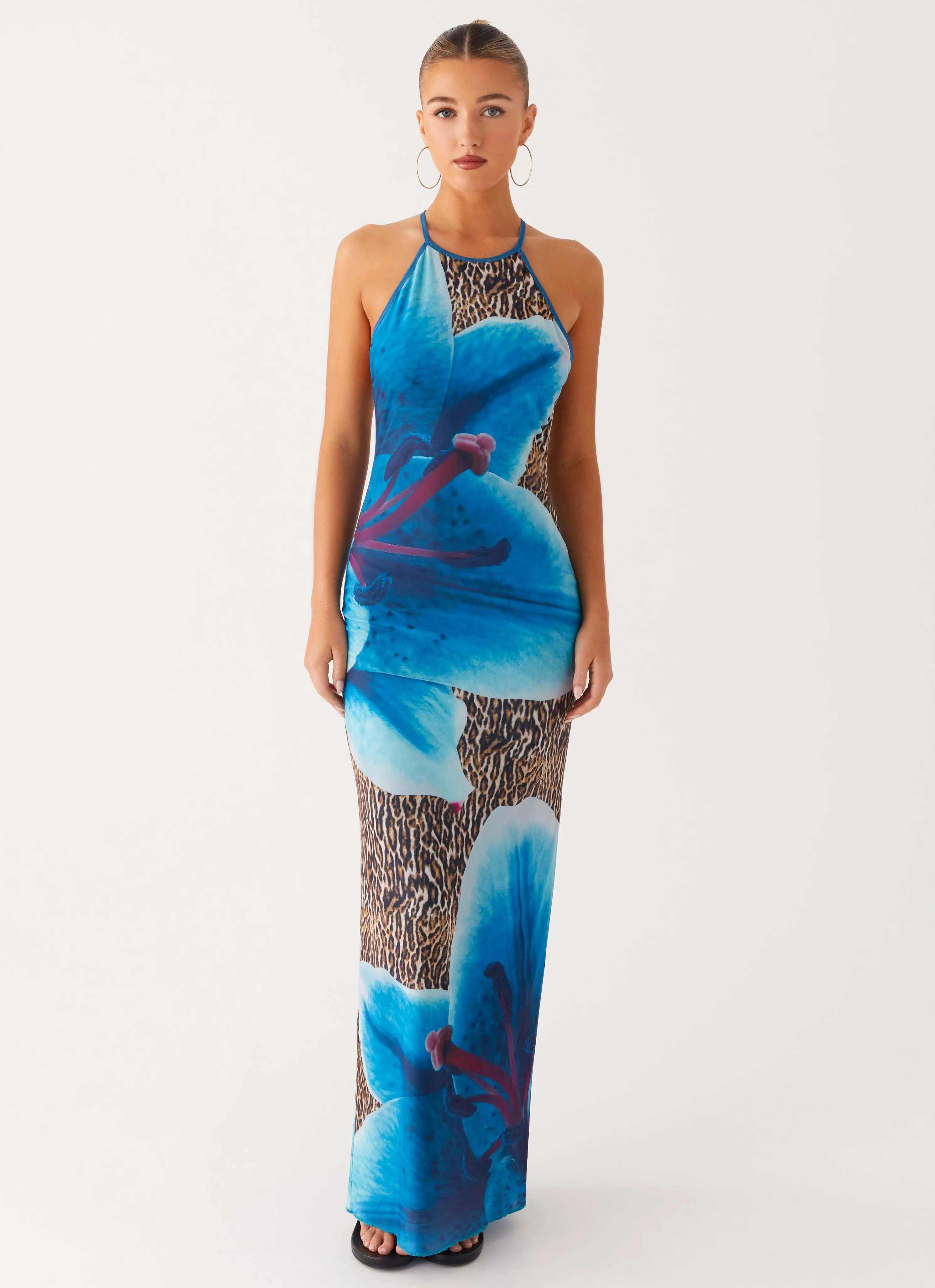 Sandy Siren Maxi Dress - Cheetah Floral Crisp Detail Piped-Edge