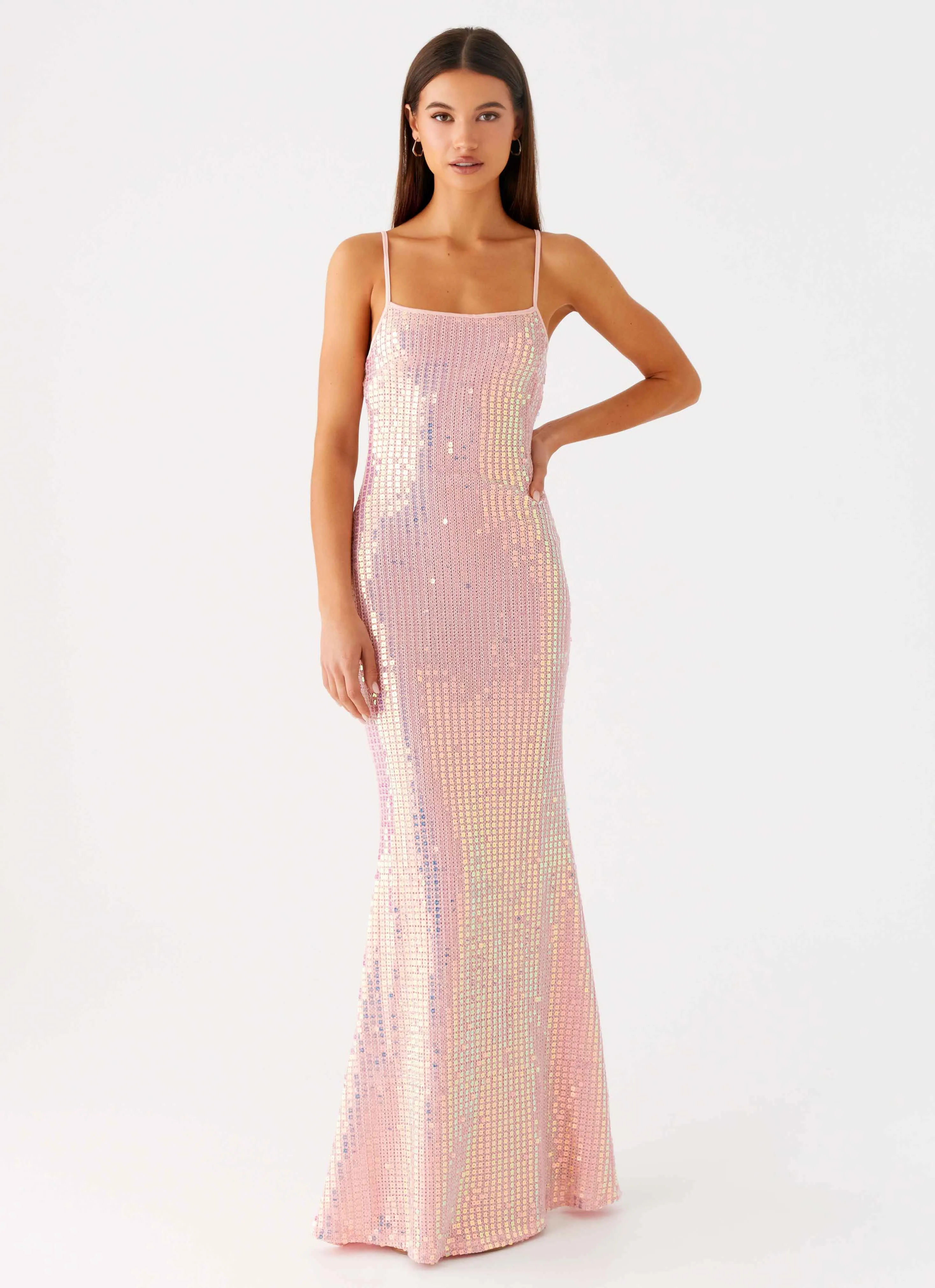 Attitude Knit Sequin Maxi Dress - Iridescent Pink Relaxed Style