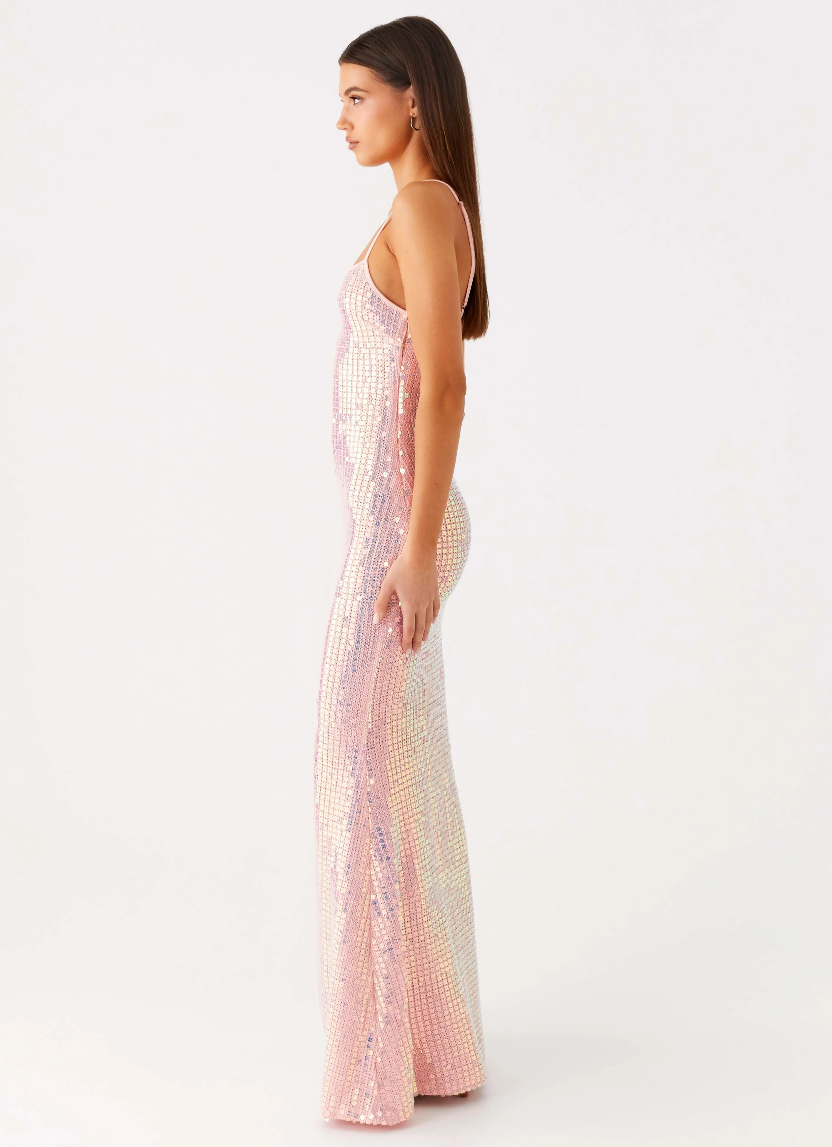 Breathable wear Attitude Knit Sequin Maxi Dress - Iridescent Pink