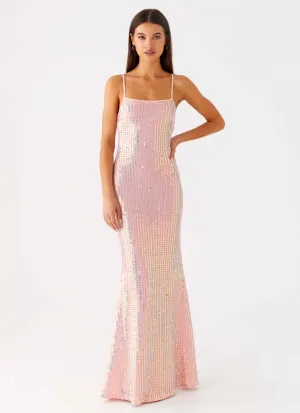 Attitude Knit Sequin Maxi Dress - Iridescent Pink Relaxed Style