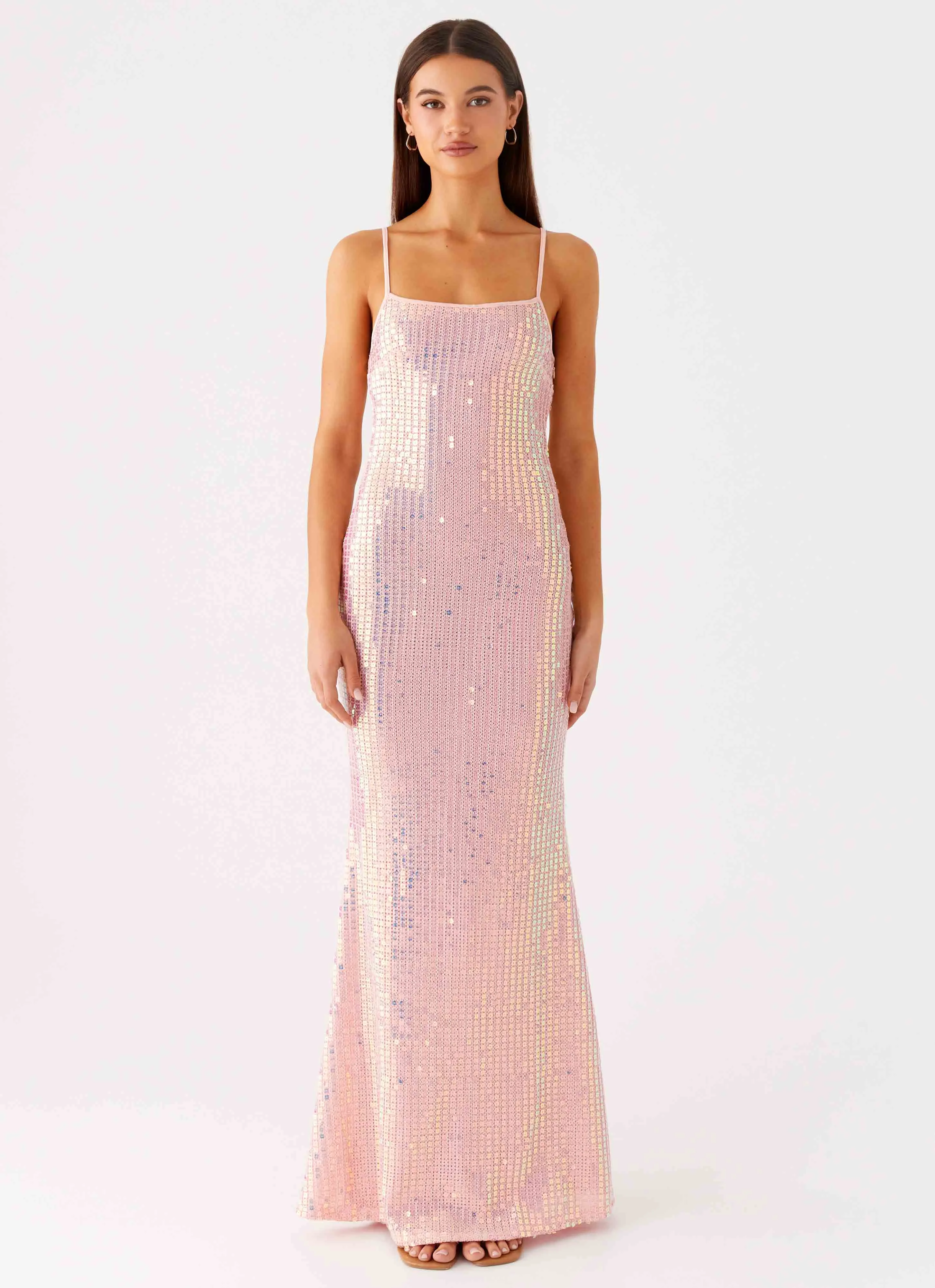 Soft Air Attitude Knit Sequin Maxi Dress - Iridescent Pink