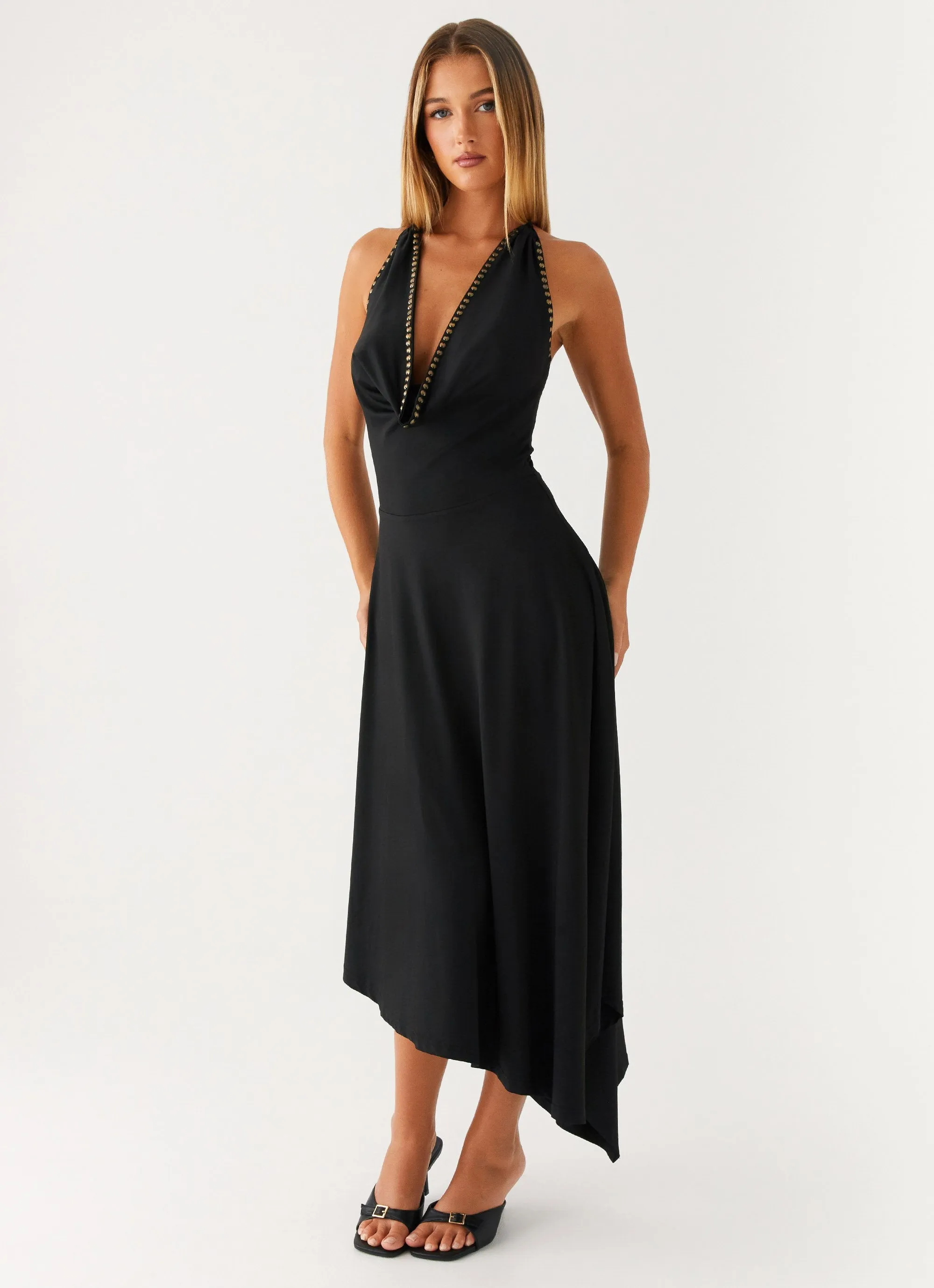 Vena Beaded Midi Dress - Black Functional-Design Chill Fashion