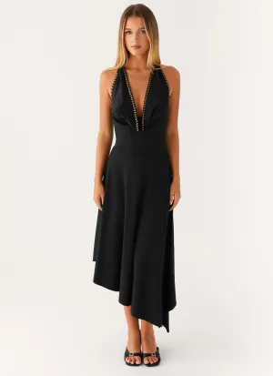 Vena Beaded Midi Dress - Black NonChafeSeams flowy style