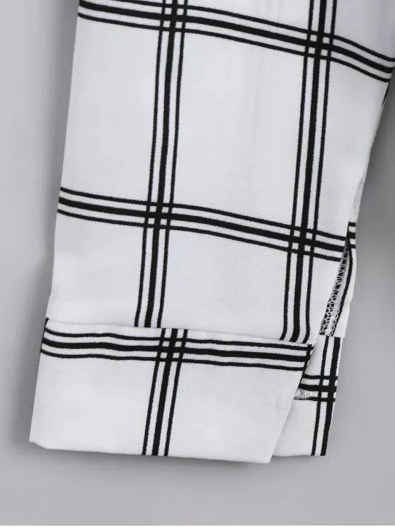 Chic V Neck Checked High Low Blouse