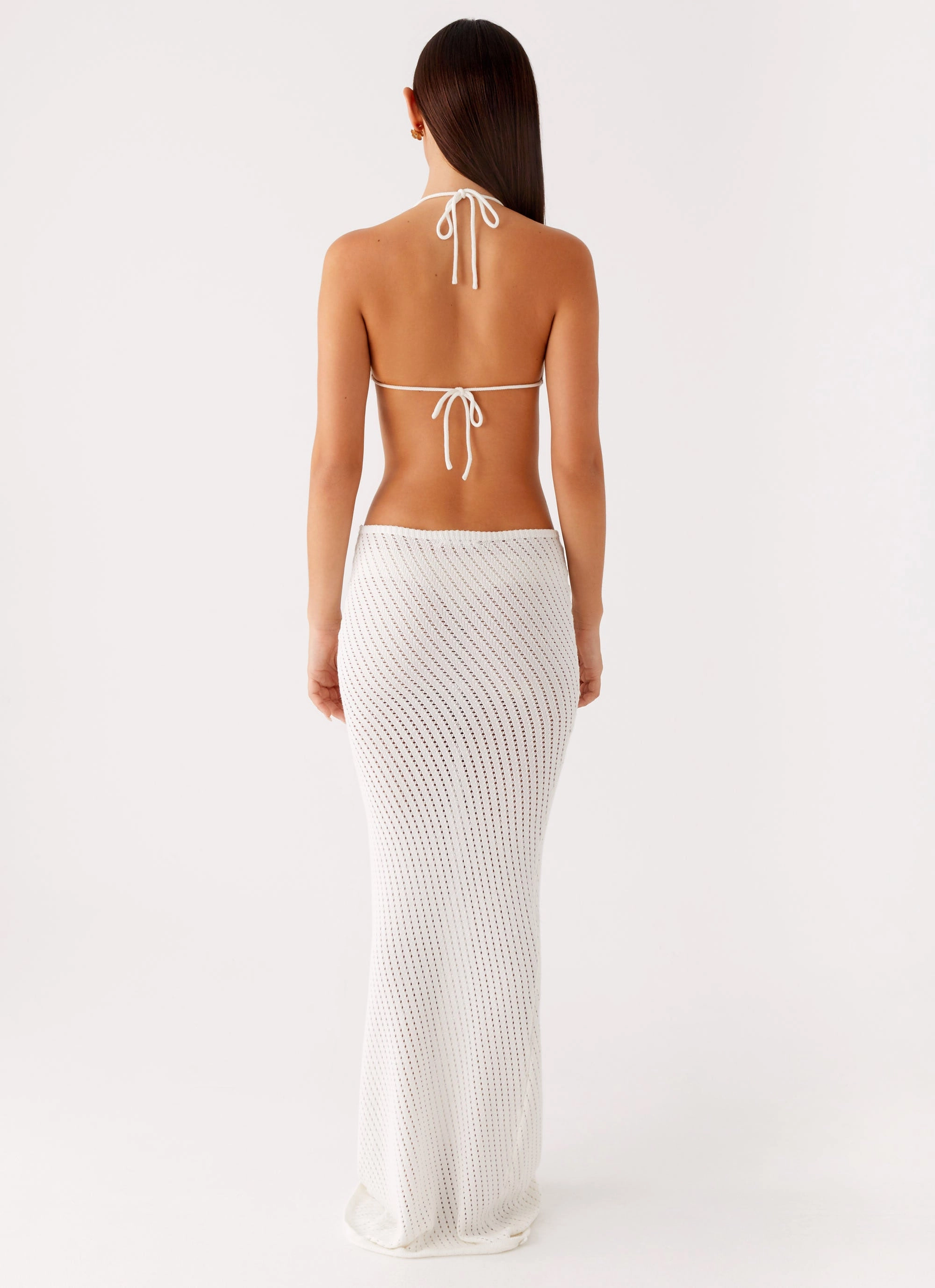 Caicos Crochet Maxi Dress - White Gentle Aesthetic Classic Layering