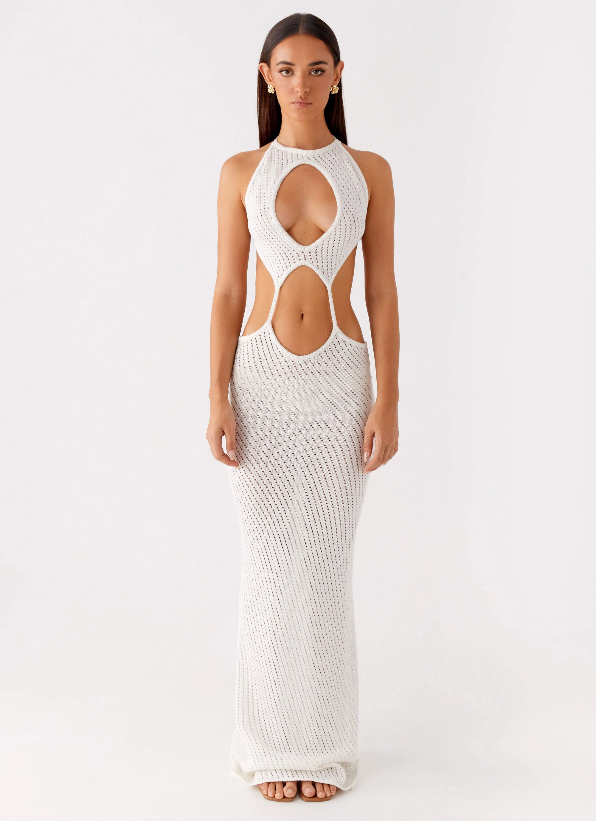 Caicos Crochet Maxi Dress - White Lower Hem Flattering Shape Design