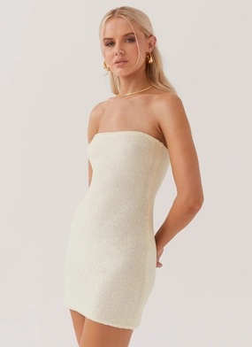 Petite friendly Dance The Night Tube Knit Mini Dress - Pearl Shimmer