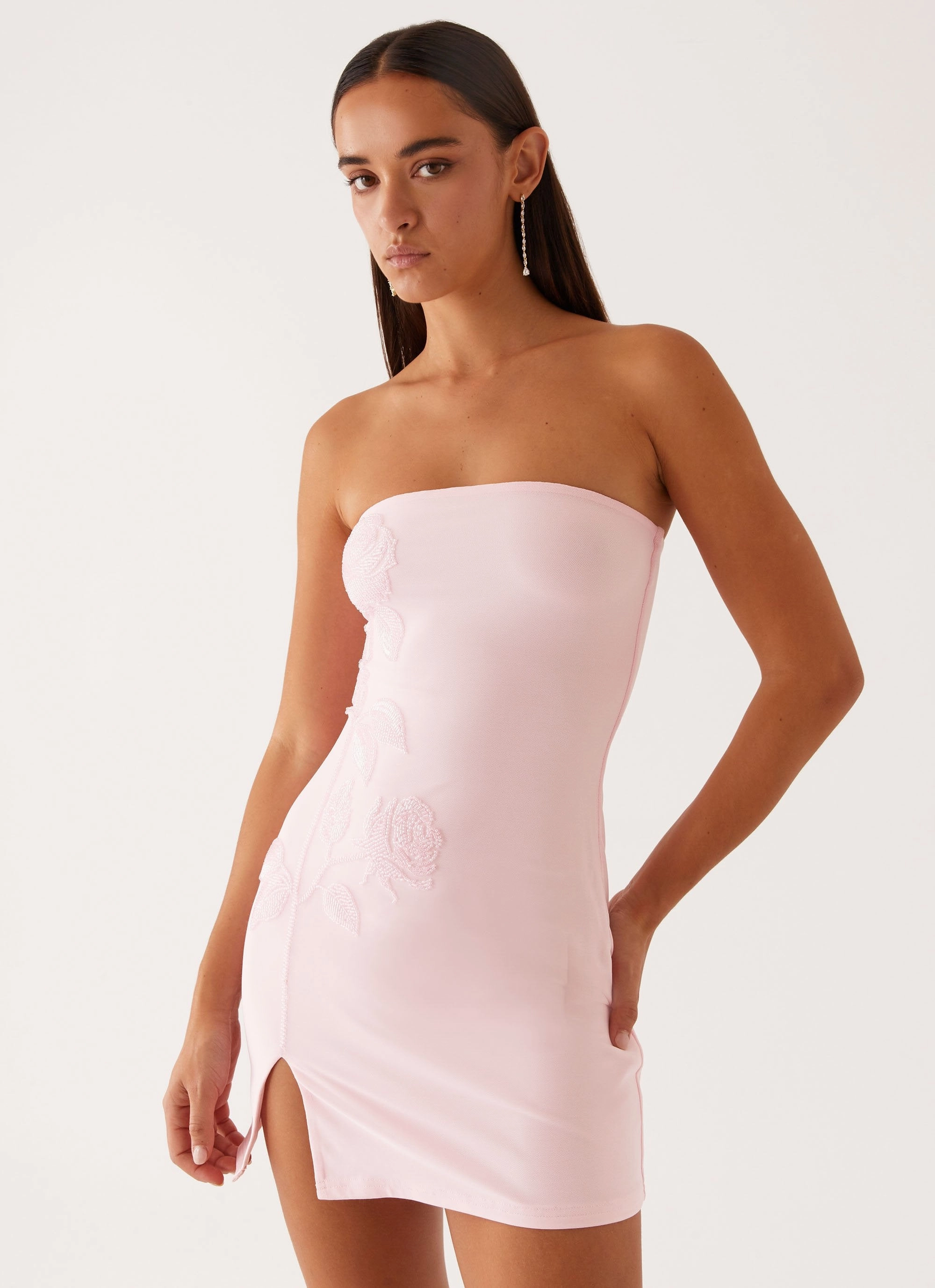 Casual Style Air Layer Enora Beaded Mini Dress - Baby Pink