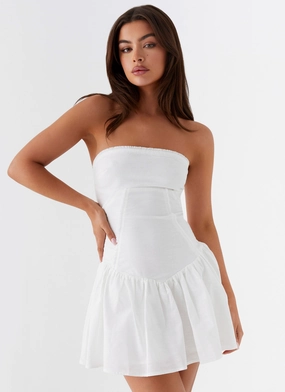 Larnie Linen Mini Dress - White Matte Fabric