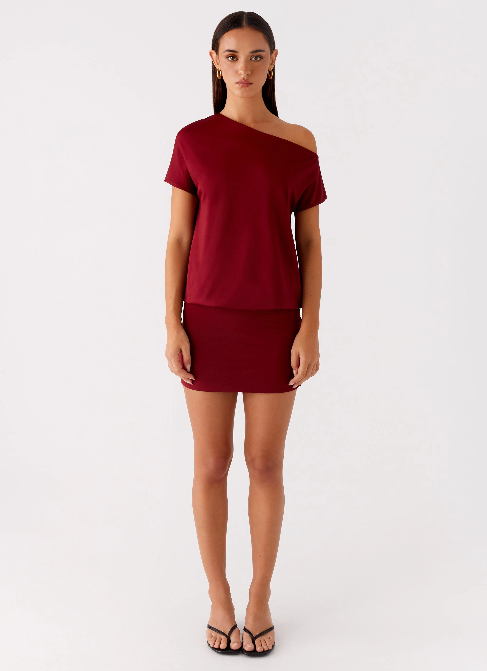 Paulie Mini Dress - Maroon Subtle Edge