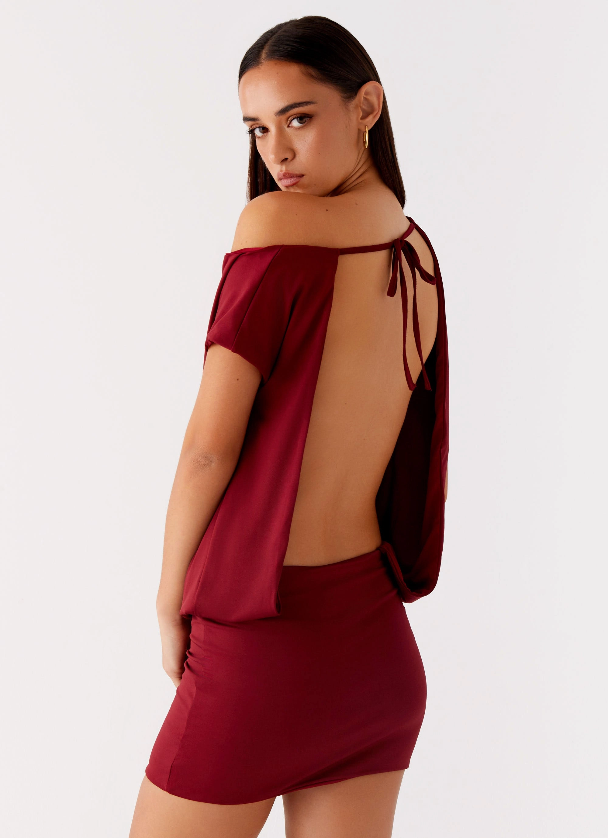 Paulie Mini Dress - Maroon Polished office dress Breathable