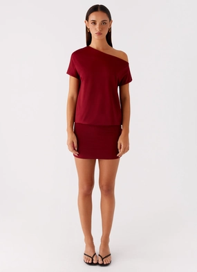 Paulie Mini Dress - Maroon Subtle Edge