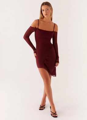 Sascha Mini Dress - Maroon Heart Tone Modest Look