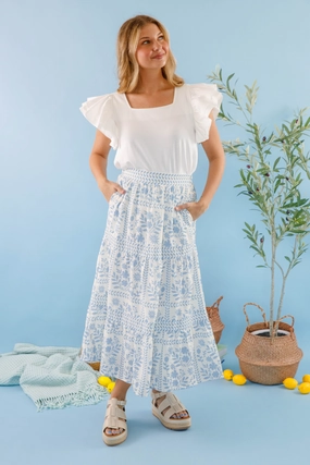 Lots Of Happiness Midi Skirt-Sky Blue CompressionSupport