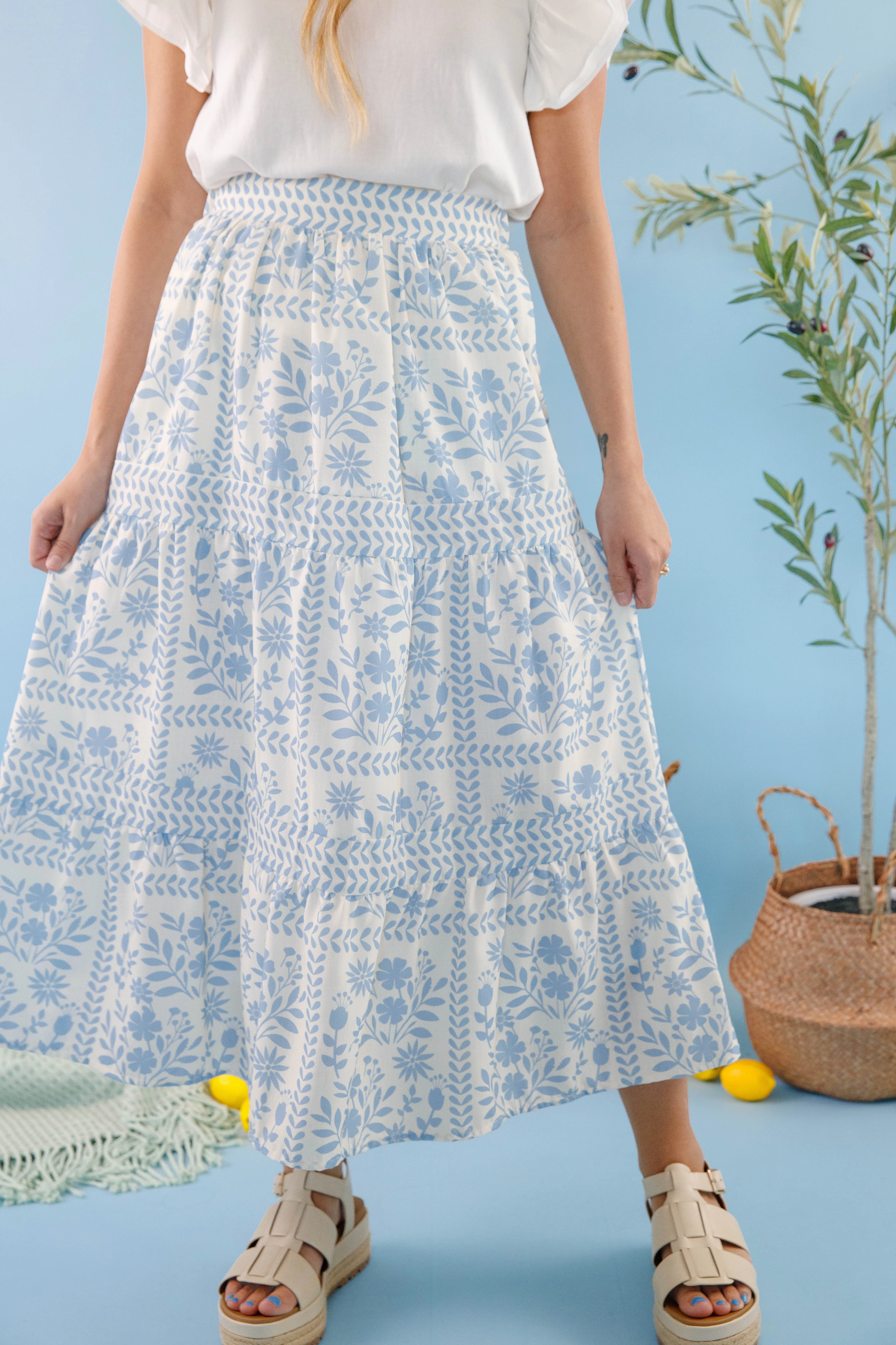 Lots Of Happiness Midi Skirt-Sky Blue WindproofLayer Water Repellent
