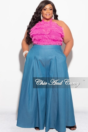 Flattering Shape Final Sale Plus Size Wide Leg Pants in Light Denim