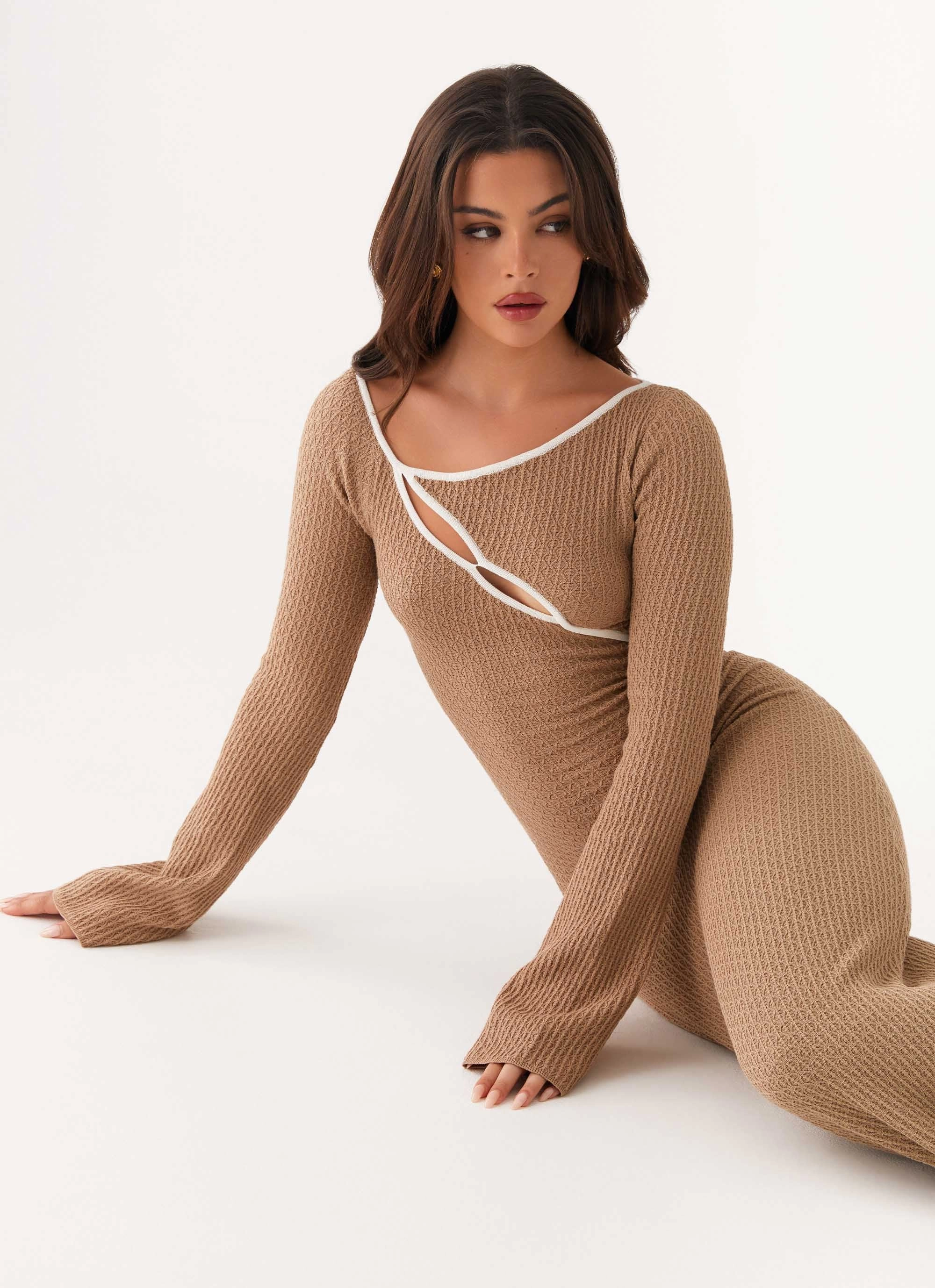 Interchangeable-Detail Street Mood Hilary Crochet Maxi Dress - Tan