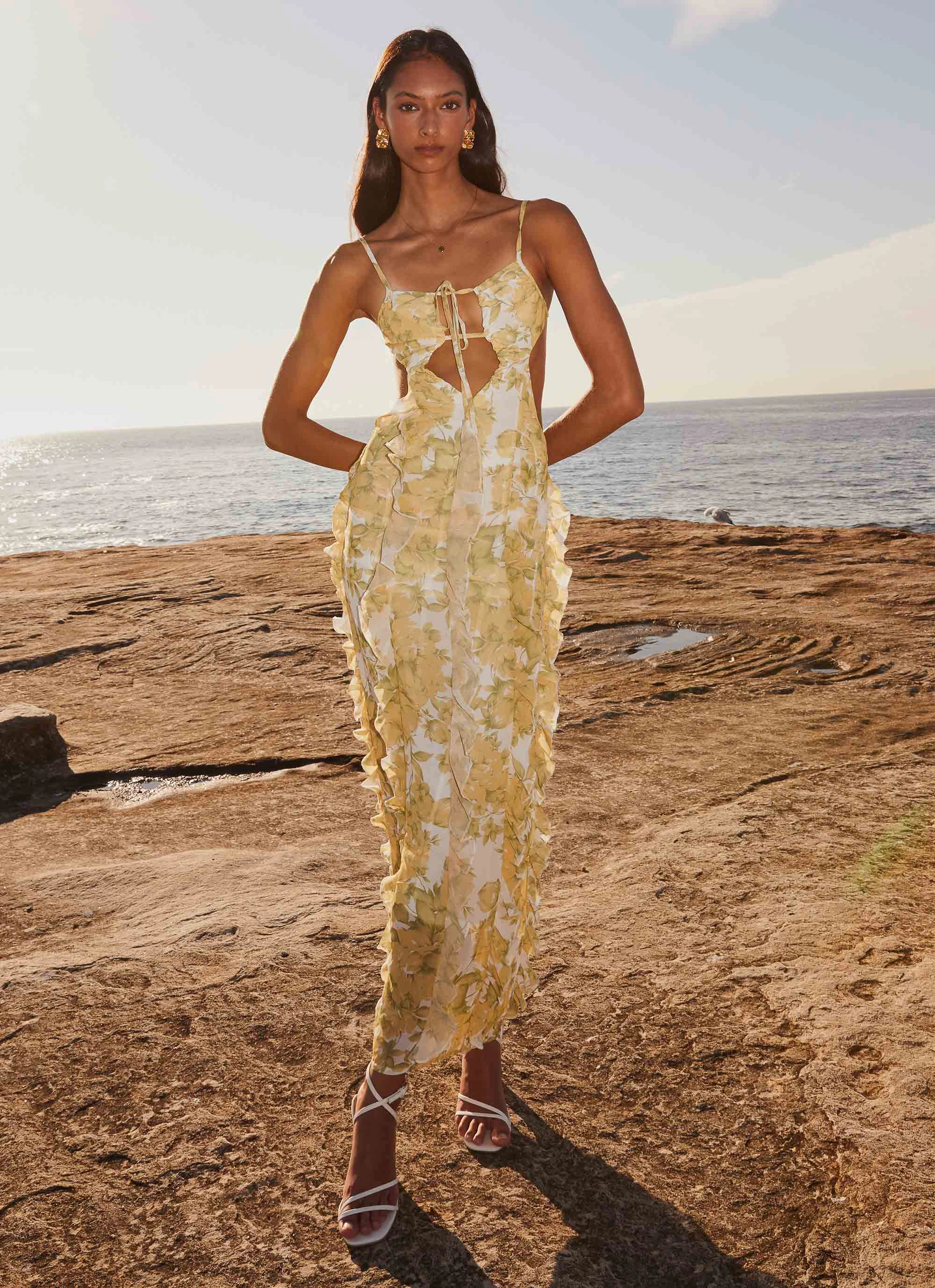 Bright Appeal Relaxed Finish Sunset Kisses Ruffle Maxi Dress - Daffodil