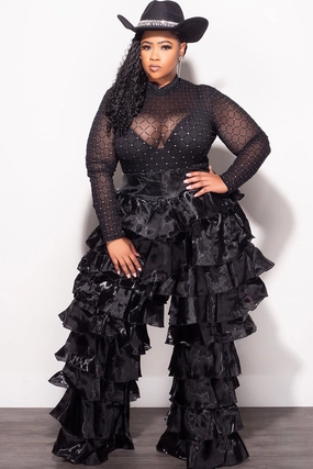 Easy Access Final Sale Plus Size High Waist Ruffle Pants in Black