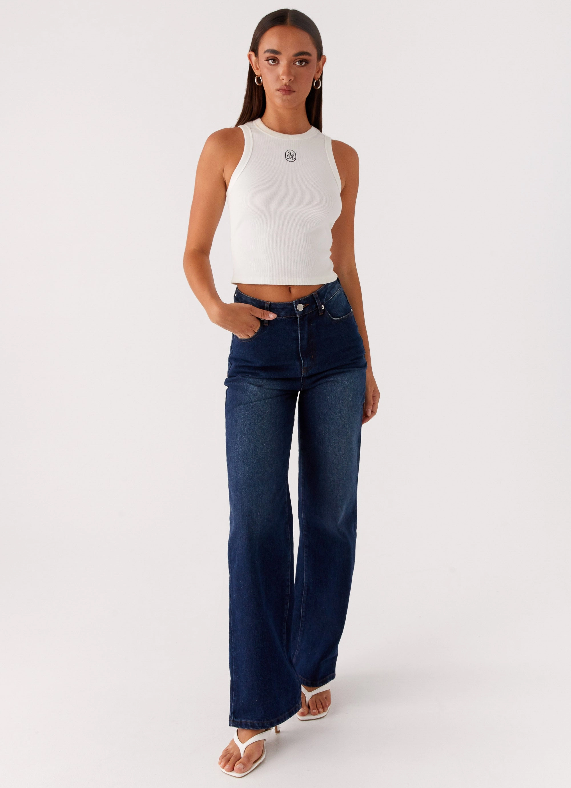Stretchable Fabric Classic Zip Up Back Again Straight Leg Denim Jeans - Vintage Blue