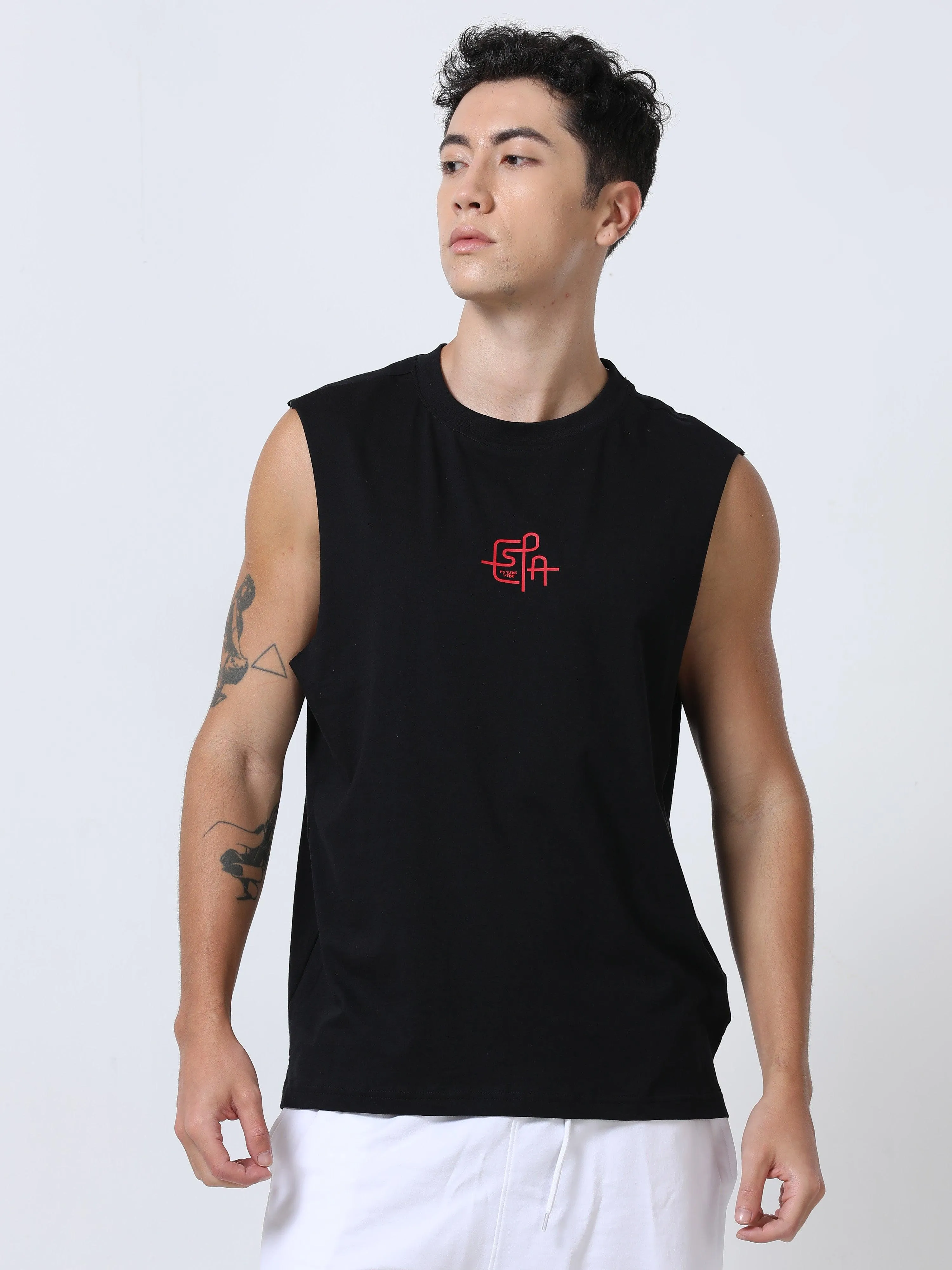 Chillout Printed Sleeveless T-Shirt Black