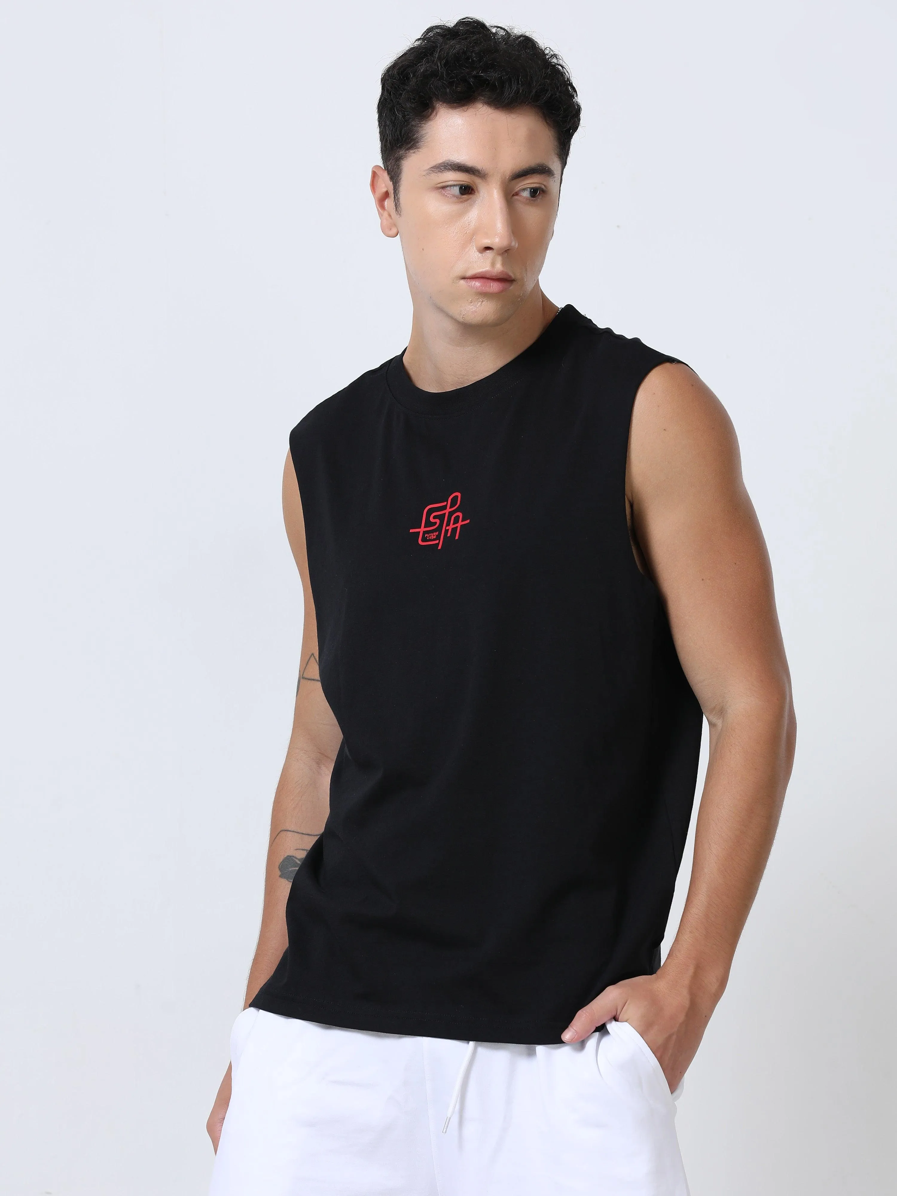 Chillout Printed Sleeveless T-Shirt Black