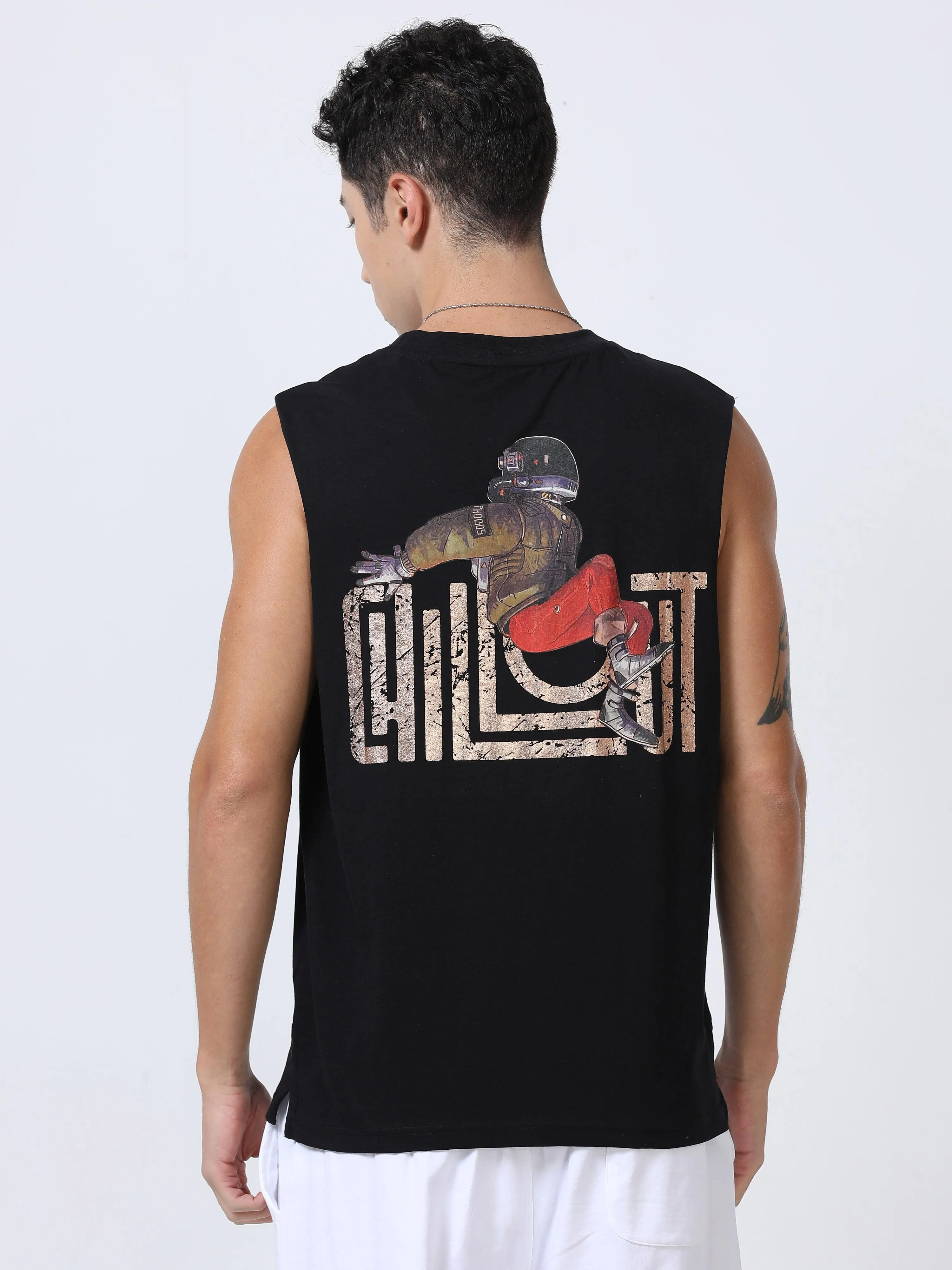 Chillout Printed Sleeveless T-Shirt Black