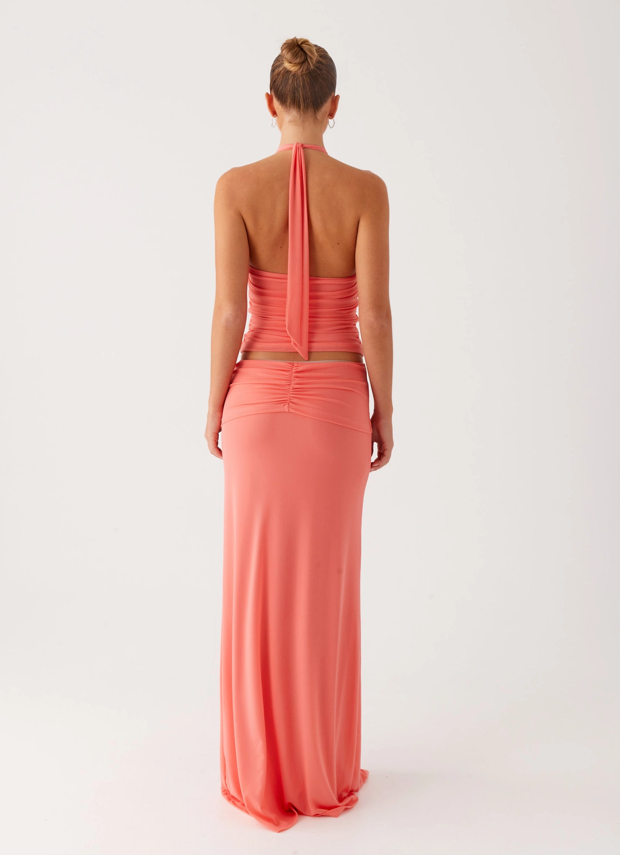 Light Reflective Details Durable Waistband Jayce Maxi Skirt - Salmon