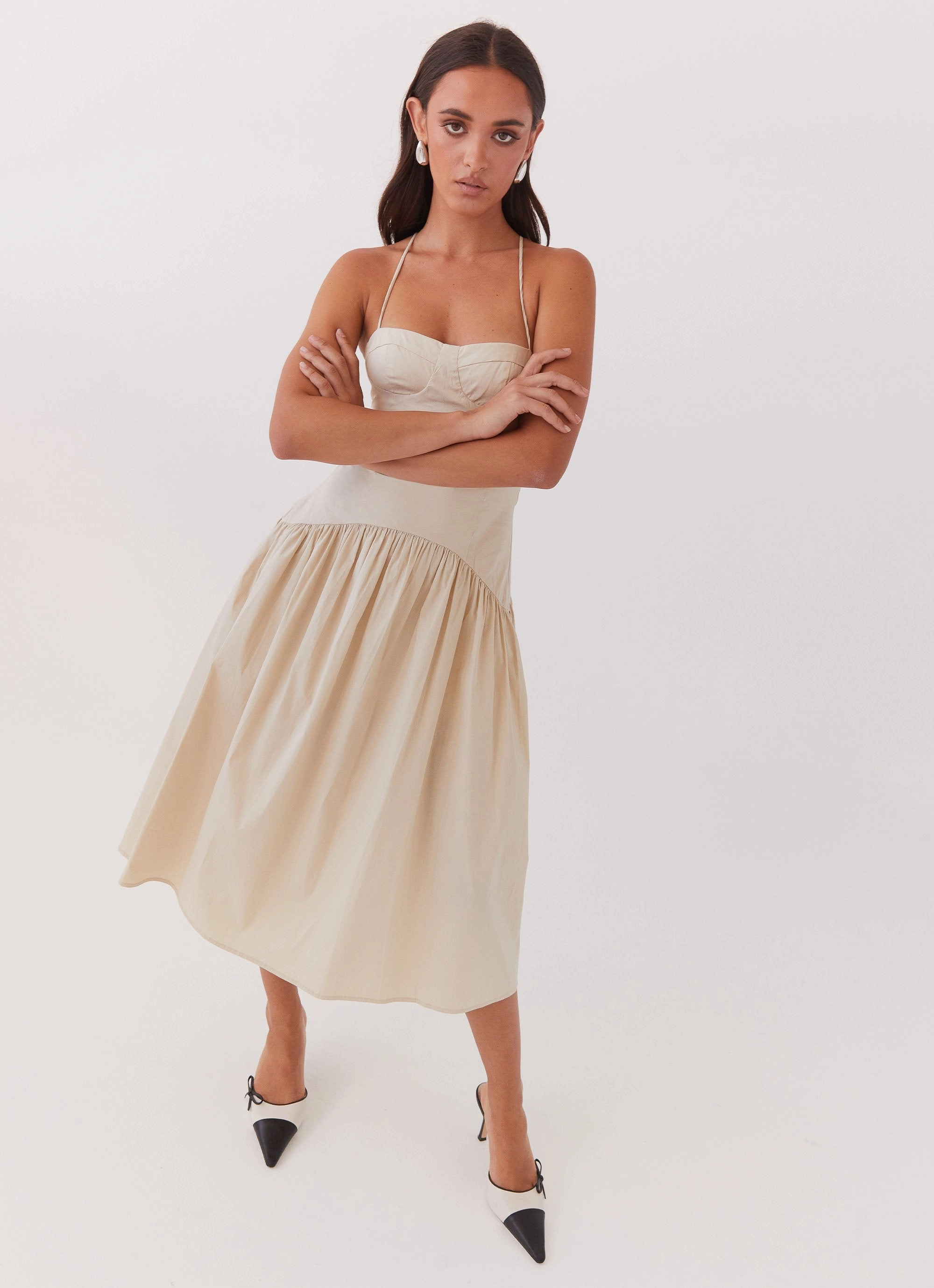 Neutral Flow Outfit Core Yvette Corset Midi Dress - Desert Sage