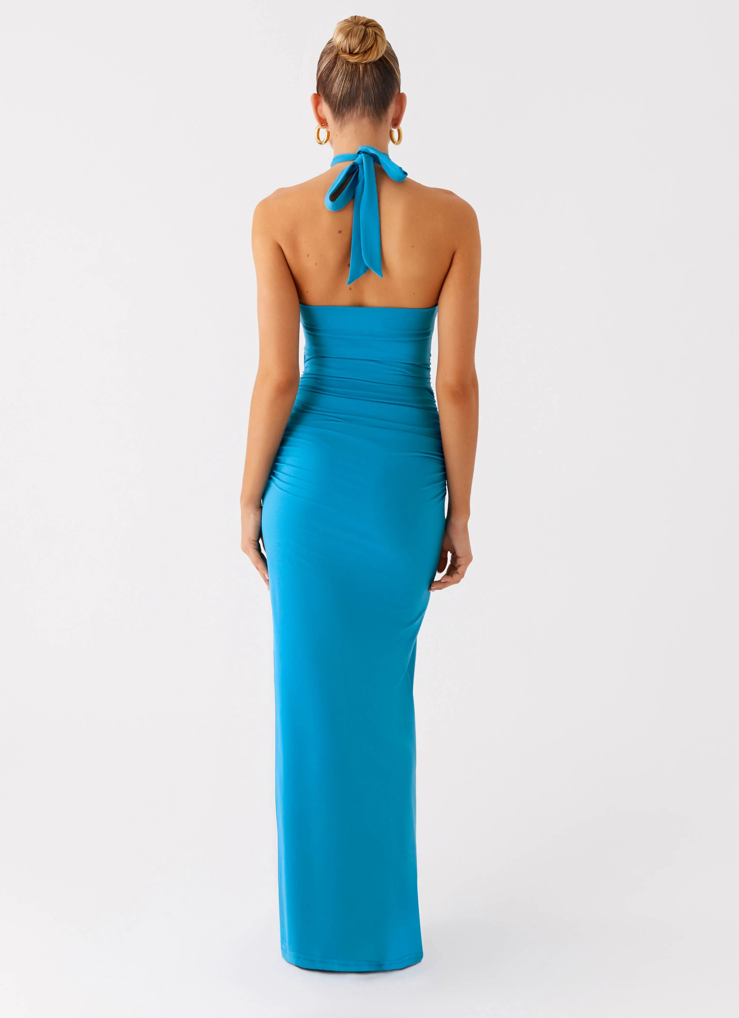 Subtle pattern Winter Wrap Chiquita Halter Maxi Dress - Turquoise Blue