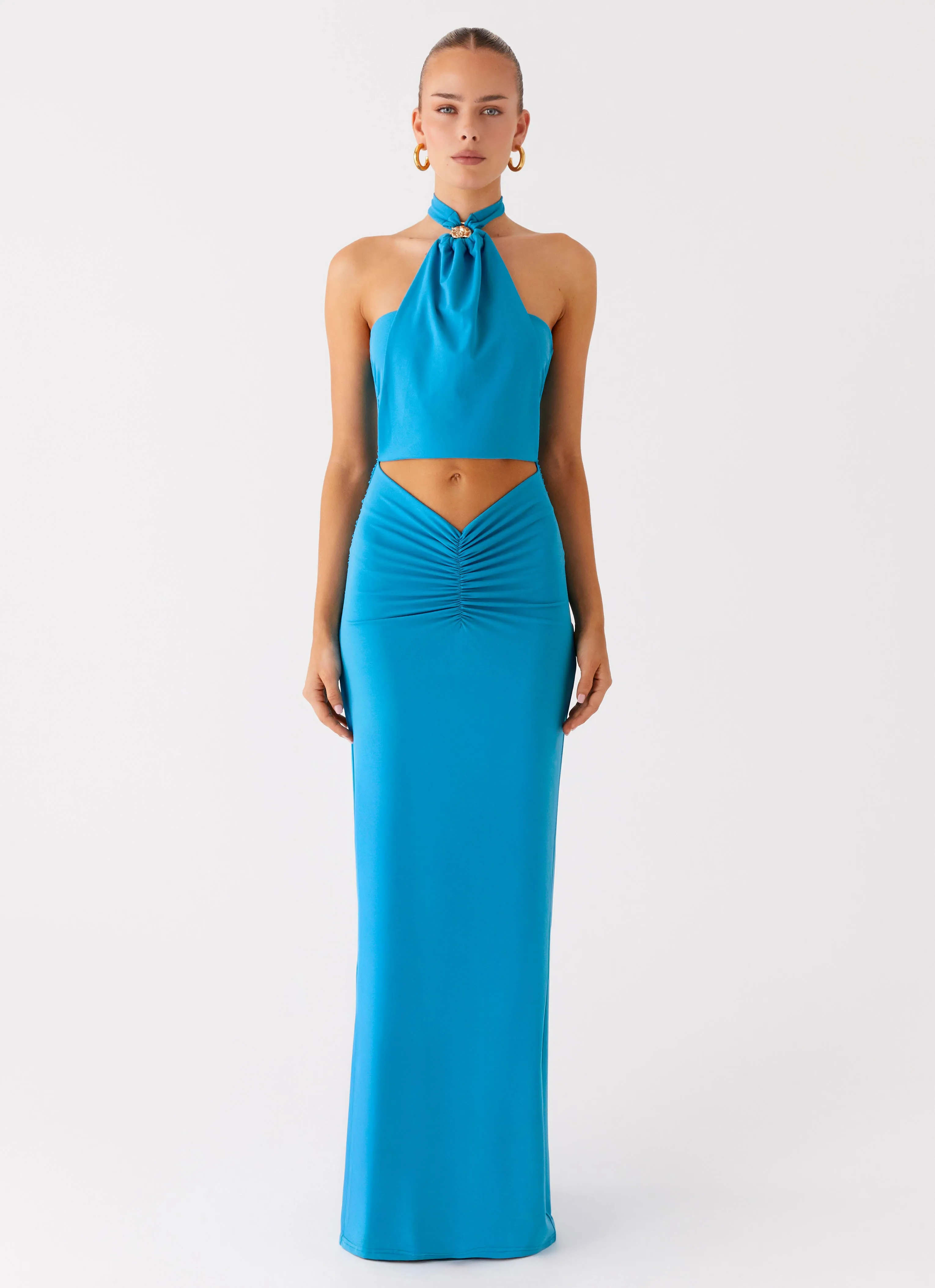 Ceremony Ready Chiquita Halter Maxi Dress - Turquoise Blue