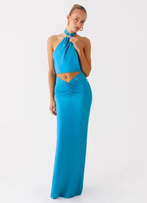 Smart and Stylish Natural Aesthetic Chiquita Halter Maxi Dress - Turquoise Blue