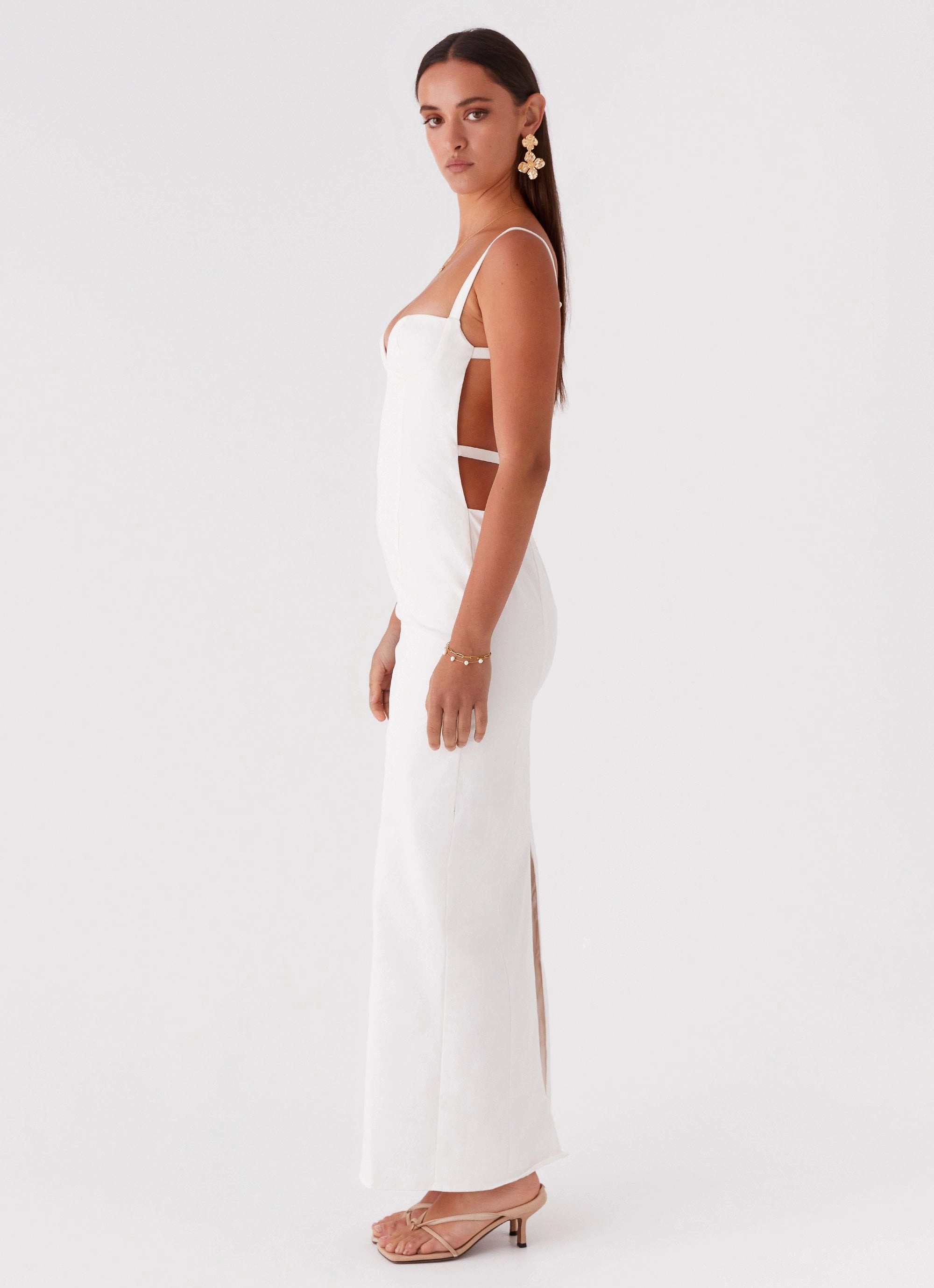 Naomi Backless Maxi Dress - Off White Effortless weekend dress Light Volume