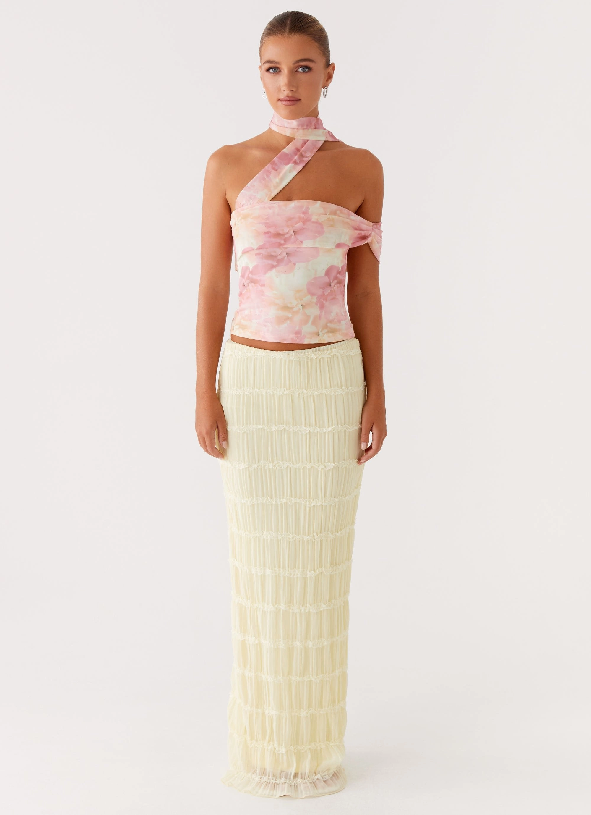 Christal Scarf Top - Floral Print HiddenPocket Breathable mesh lining
