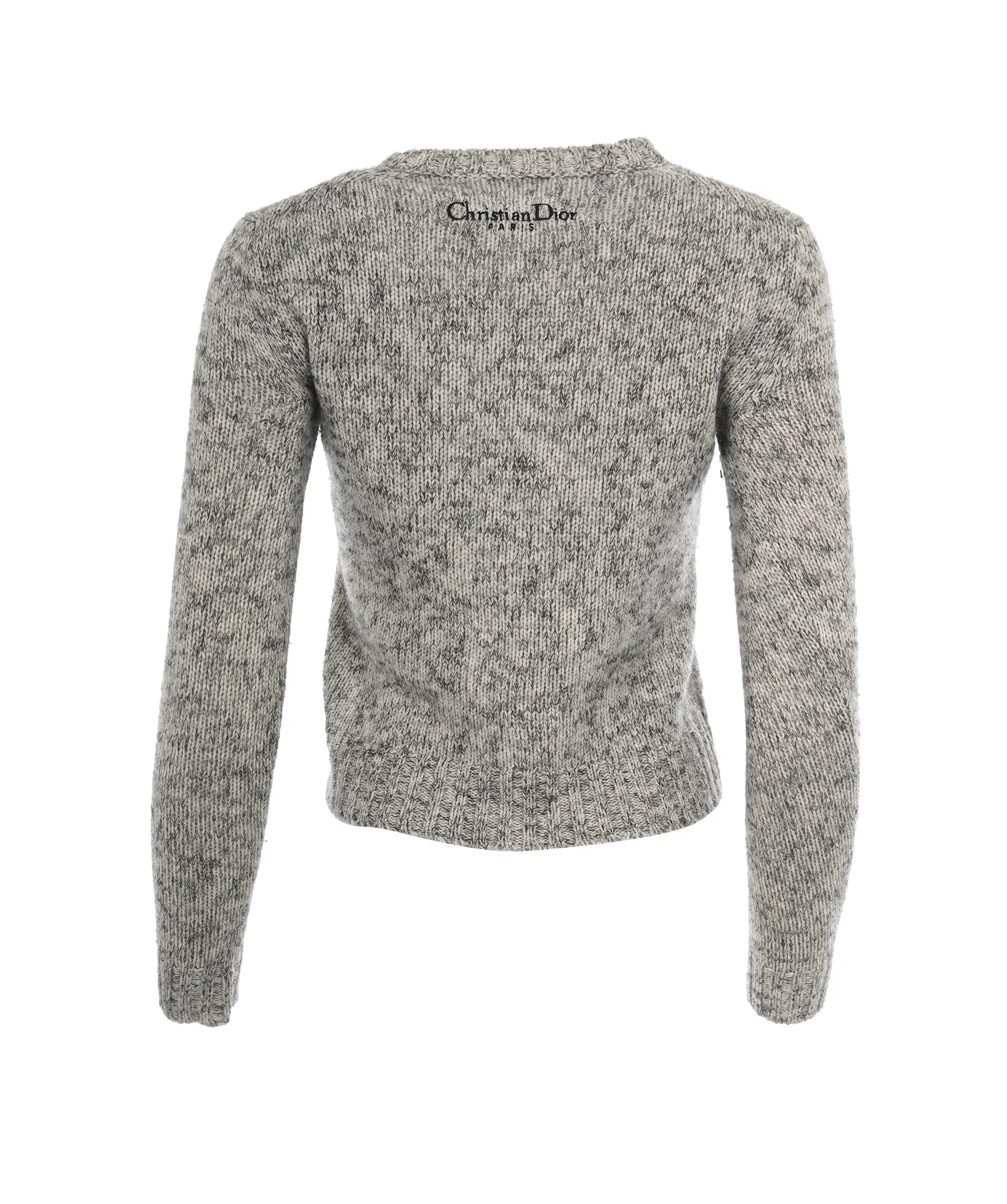 Christian Dior 2023 Grey Cashmere Embroidered Crewneck Knit Sweater ALC1845