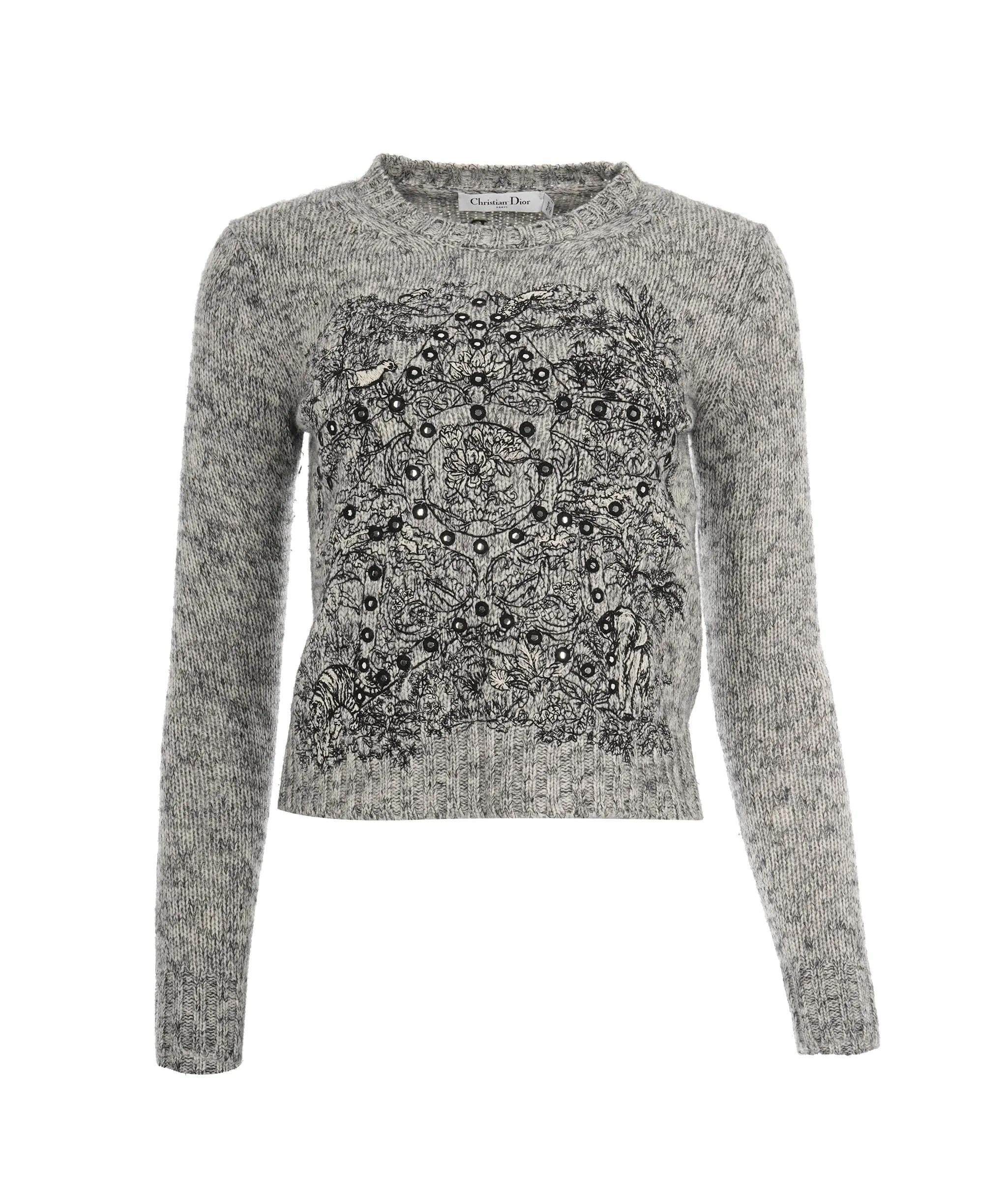 Christian Dior 2023 Grey Cashmere Embroidered Crewneck Knit Sweater ALC1845