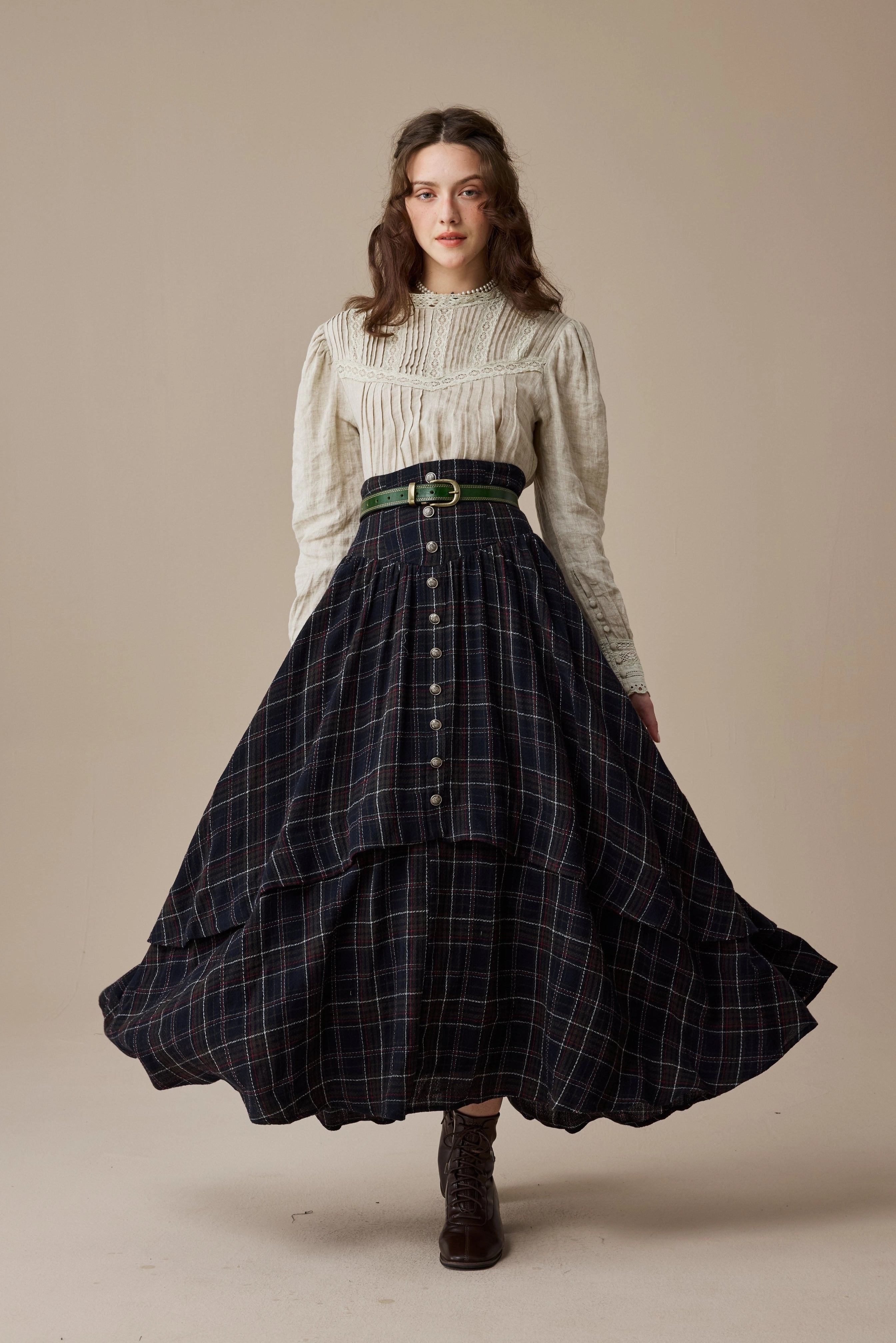 Christina 19 |Retro Layered Wool Skirt DurableStitching