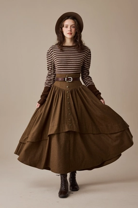 Christina 19 |Retro Layered Wool Skirt Bonded Seam Construction Quick Access Zipper