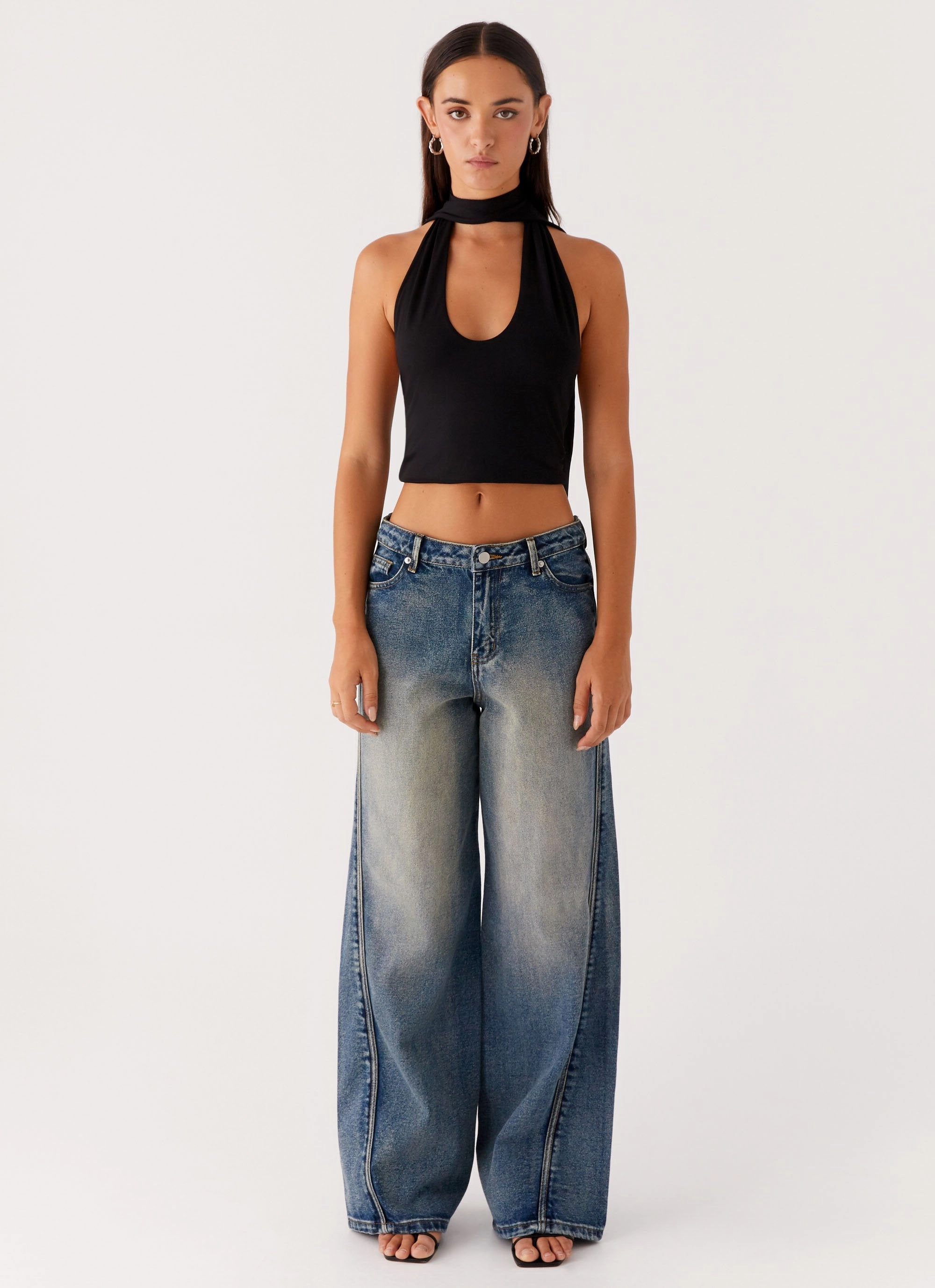 Chrysta Halterneck Top - Black LayeringFriendly Weight Curved Hem
