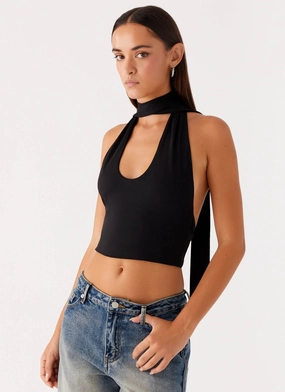 Chrysta Halterneck Top - Black Yarn Dyed Stripes Daily Wear