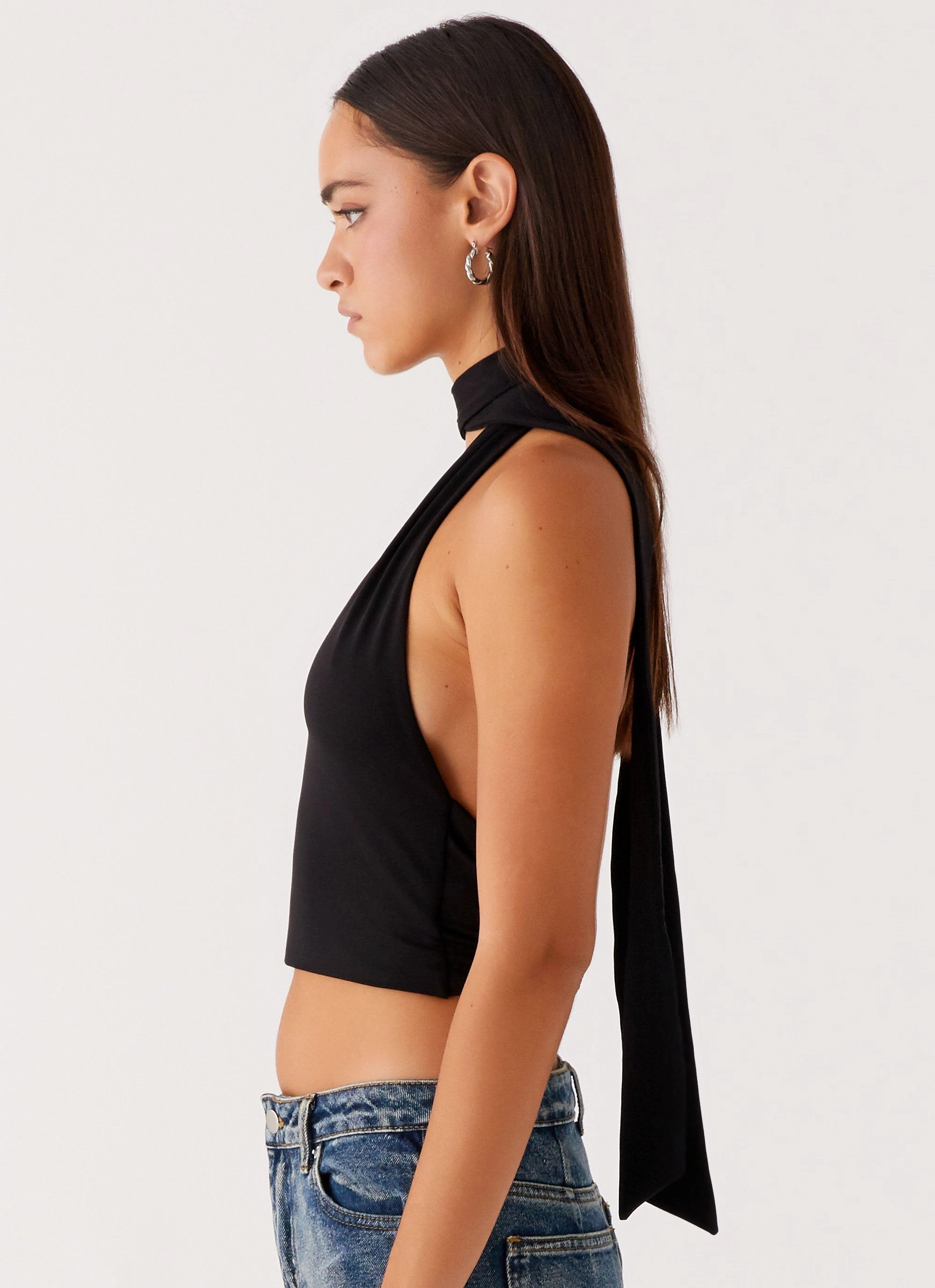 HeatPressedLogos ButtonlessClosure Chrysta Halterneck Top - Black