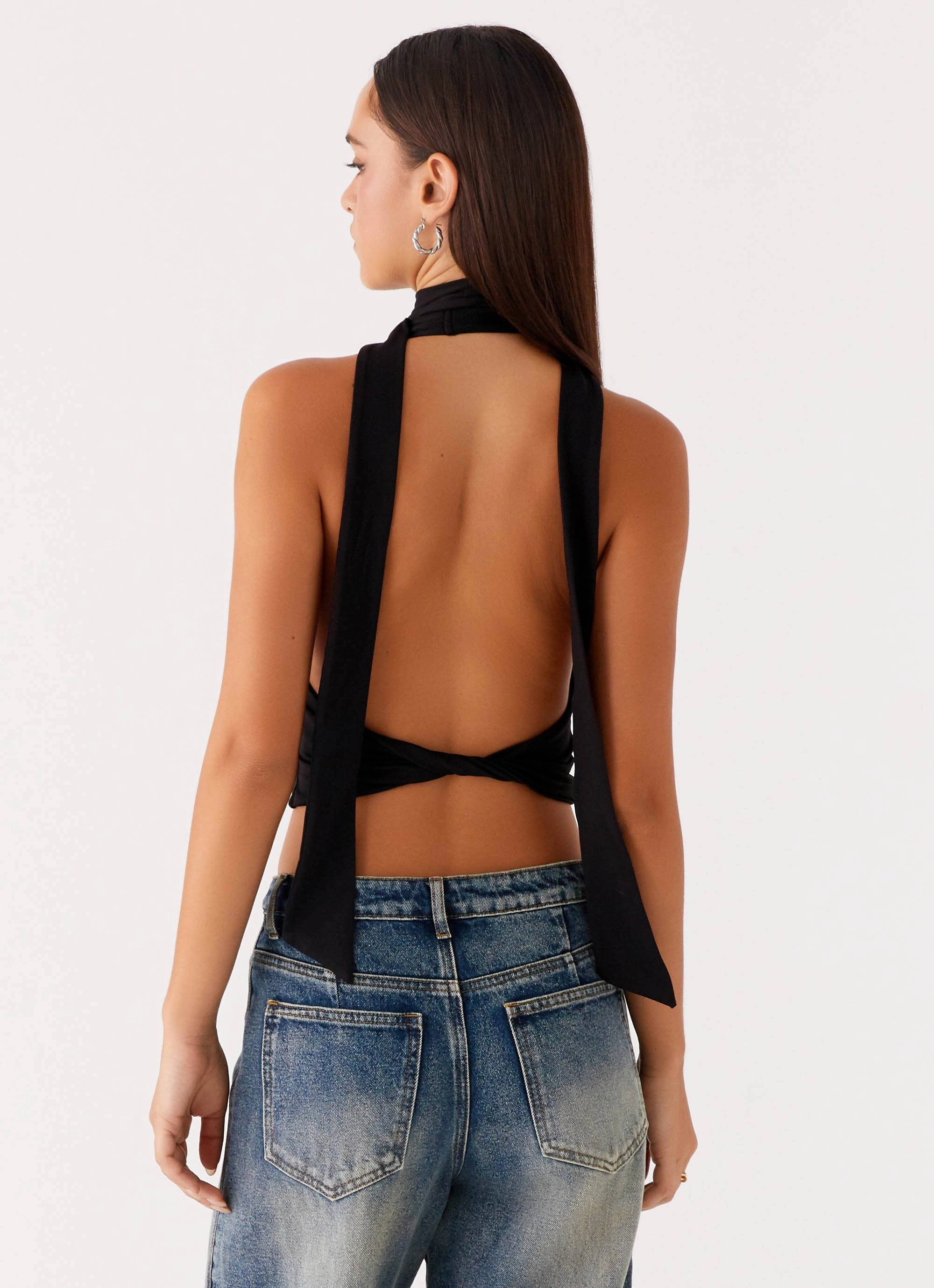 Durable Fiber Blend Chrysta Halterneck Top - Black