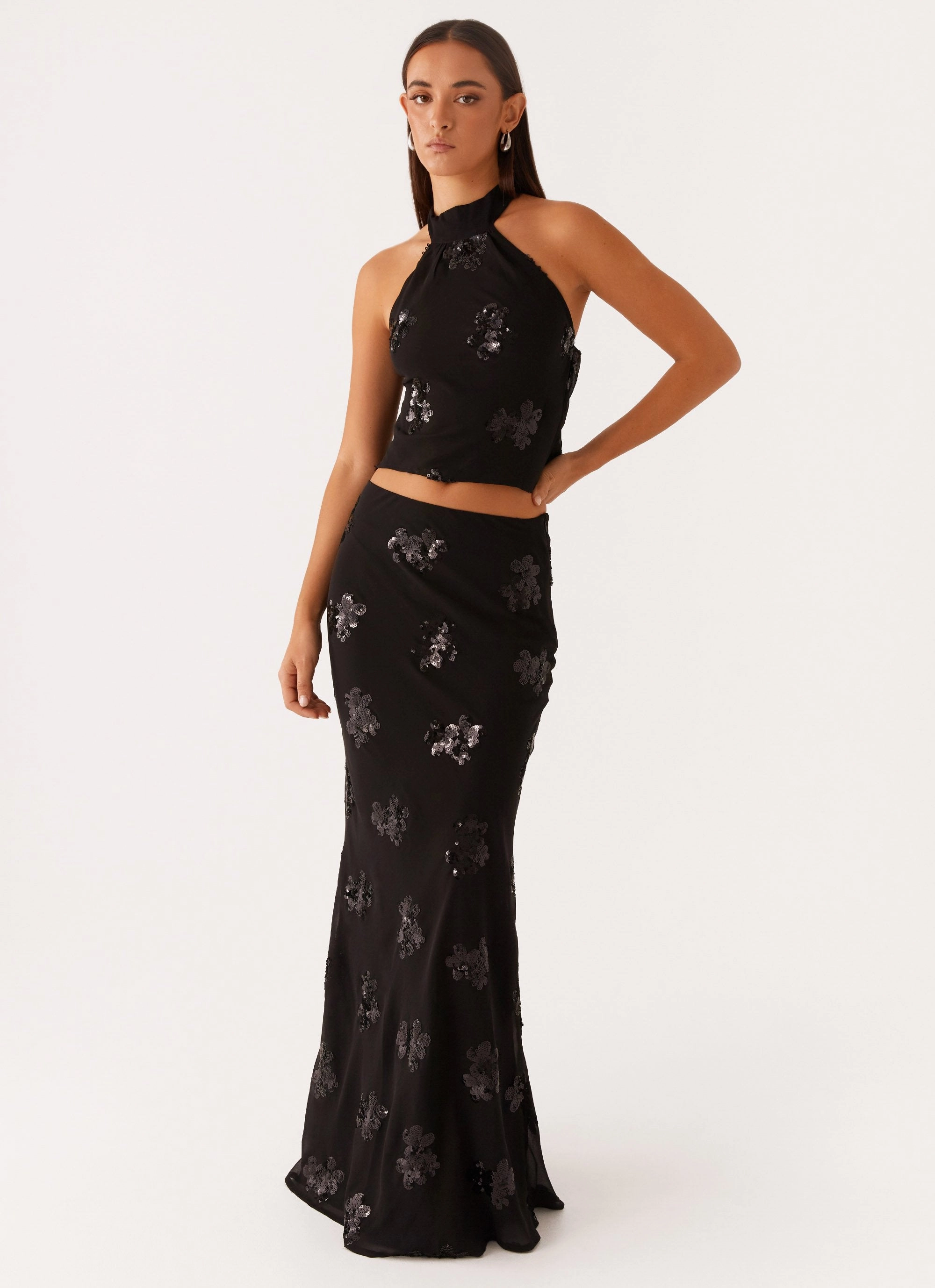 Everyday Jacket Cillian Sequin Halter Top - Black